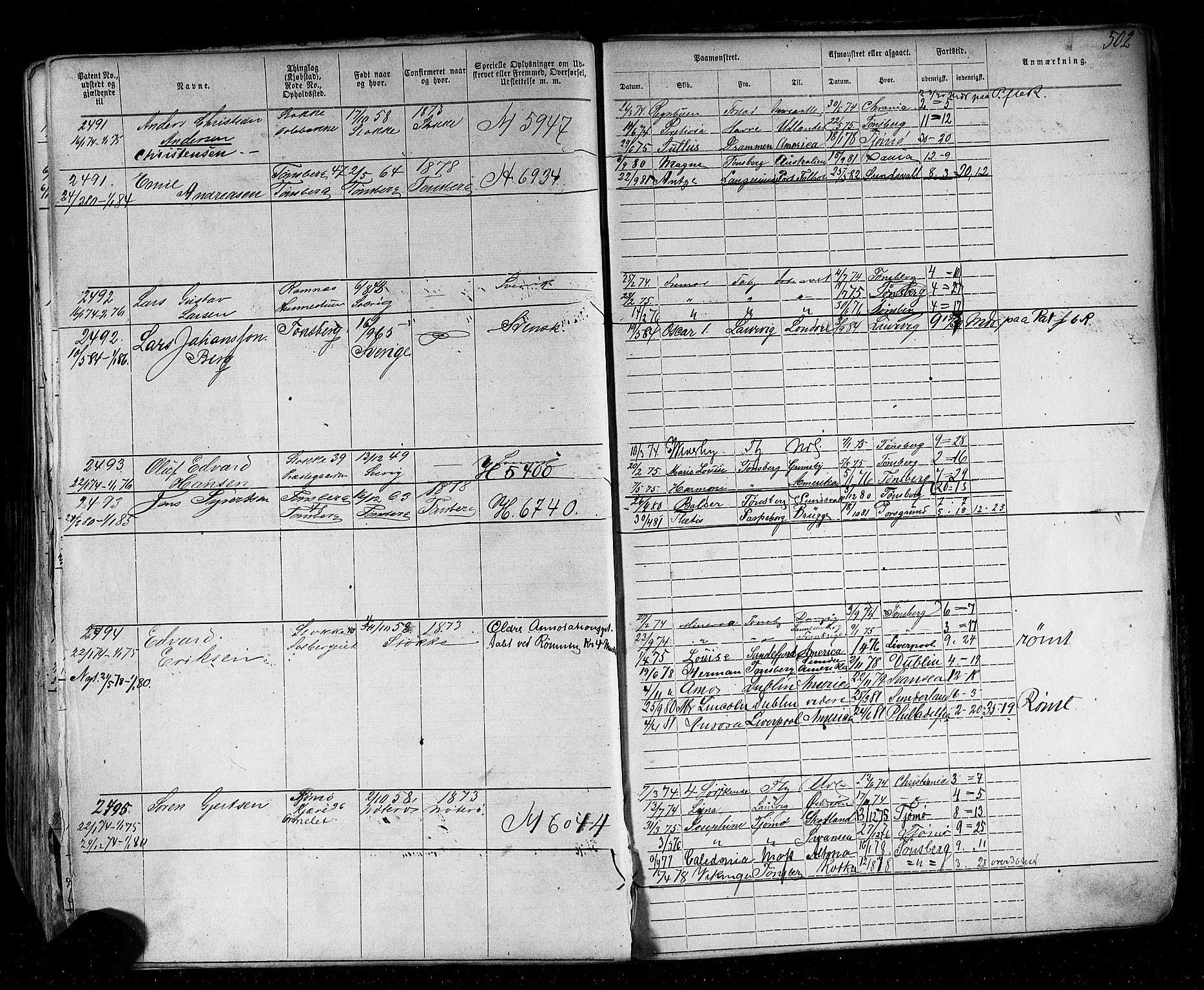 Tønsberg innrulleringskontor, AV/SAKO-A-786/F/Fb/L0002: Annotasjonsrulle Patent nr. 1-2635, 1869-1877, s. 545