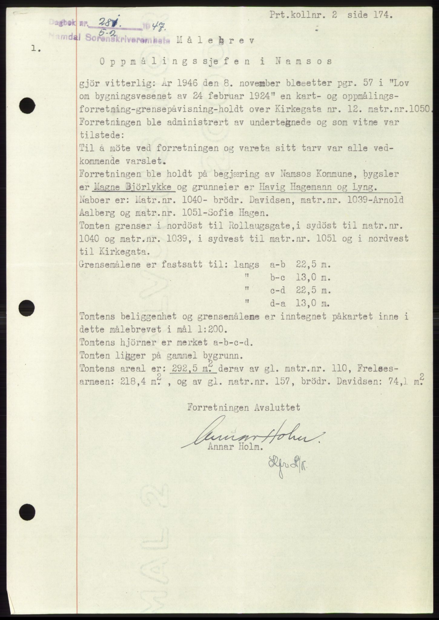 Namdal sorenskriveri, SAT/A-4133/1/2/2C: Pantebok nr. -, 1946-1947, Dagboknr: 281/1947