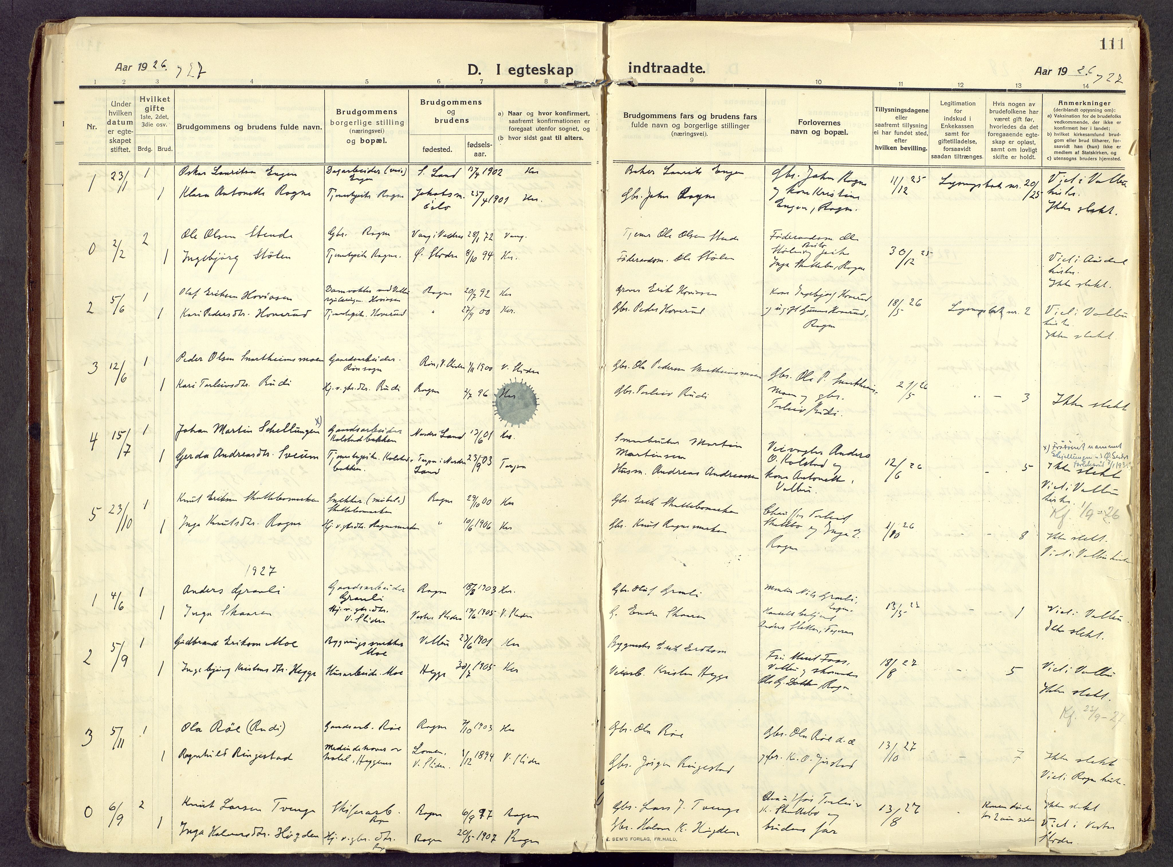 Øystre Slidre prestekontor, AV/SAH-PREST-138/H/Ha/Haa/L0006: Ministerialbok nr. 6, 1911-1931, s. 111