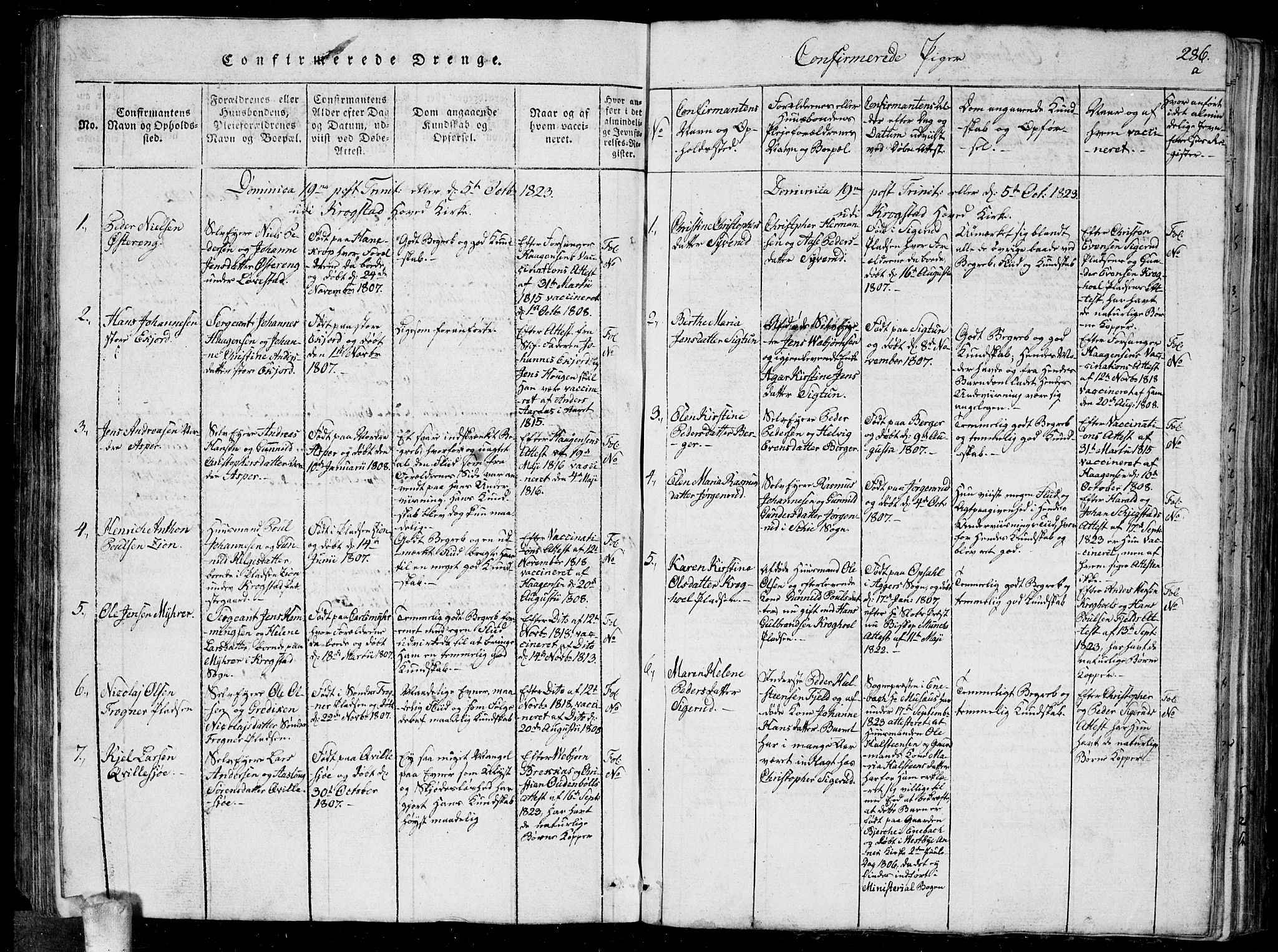 Kråkstad prestekontor Kirkebøker, AV/SAO-A-10125a/G/Ga/L0001: Klokkerbok nr. I 1, 1813-1824, s. 286a