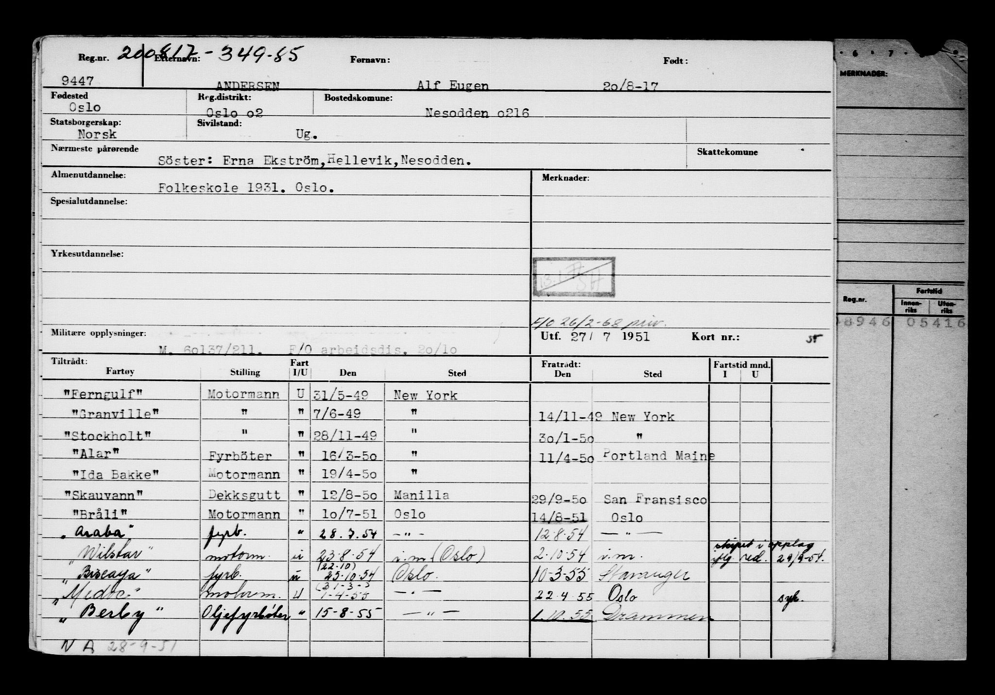 Direktoratet for sjømenn, AV/RA-S-3545/G/Gb/L0151: Hovedkort, 1917, s. 100