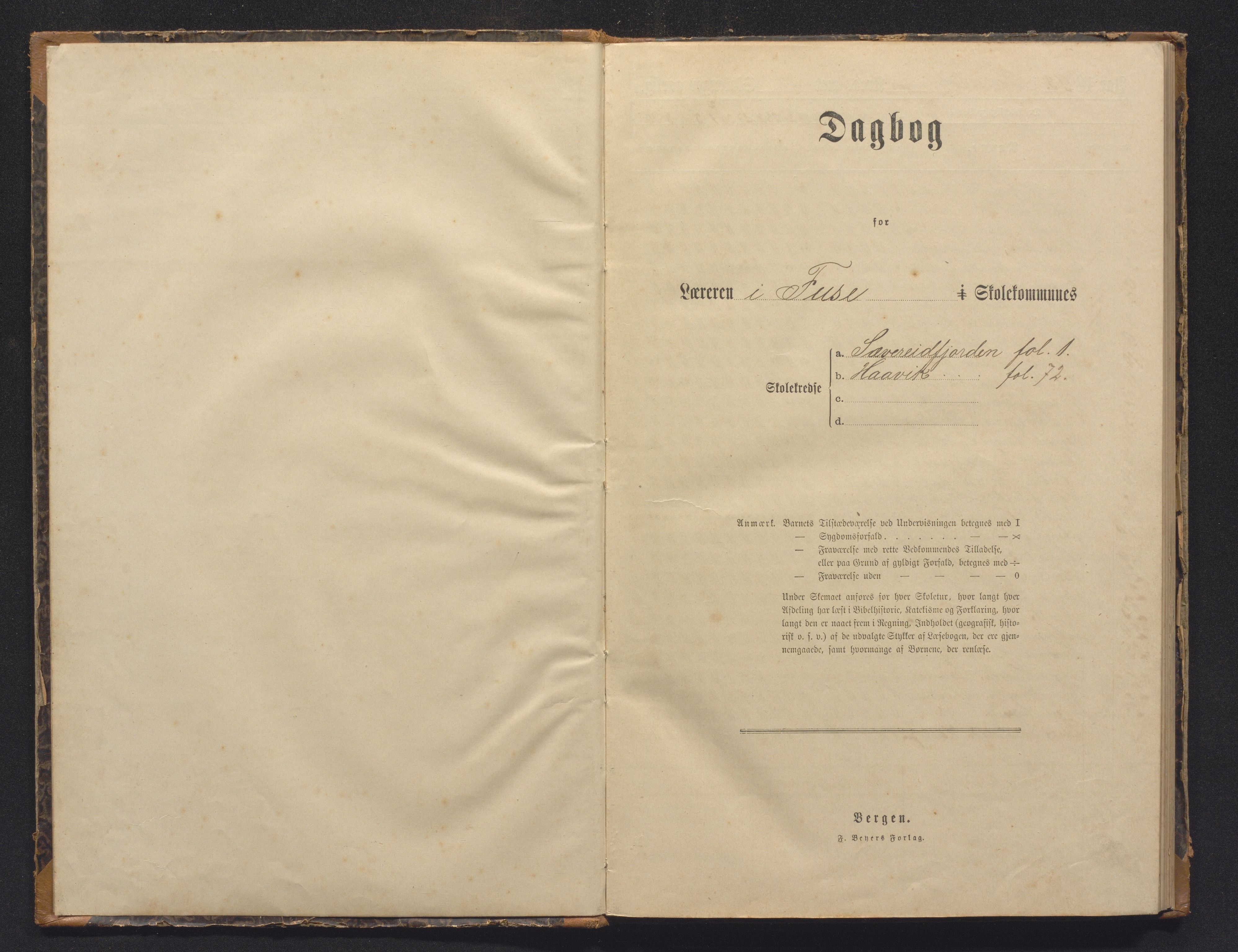 Strandvik kommune. Barneskulane, IKAH/1240-231/G/Ga/L0012: Dagbok for læraren i Fuse Skolekommune, 1893-1903