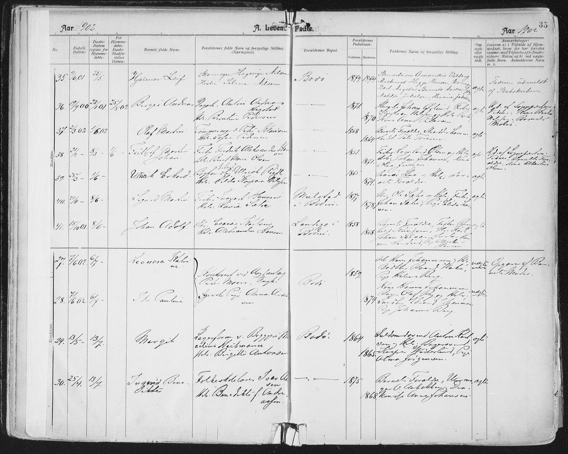 Ministerialprotokoller, klokkerbøker og fødselsregistre - Nordland, AV/SAT-A-1459/801/L0011: Ministerialbok nr. 801A11, 1900-1916, s. 35