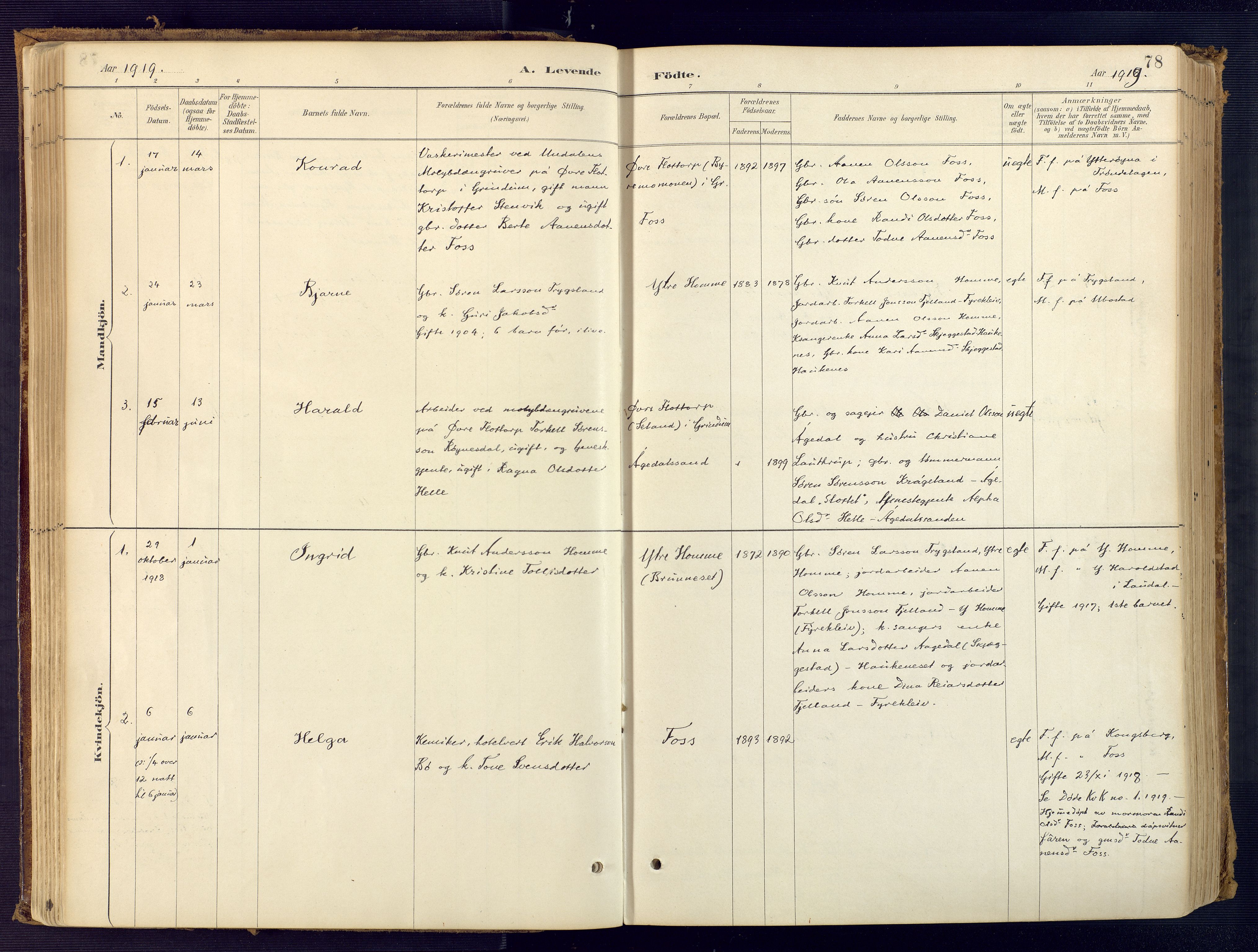 Bjelland sokneprestkontor, AV/SAK-1111-0005/F/Fa/Faa/L0004: Ministerialbok nr. A 4, 1887-1923, s. 78