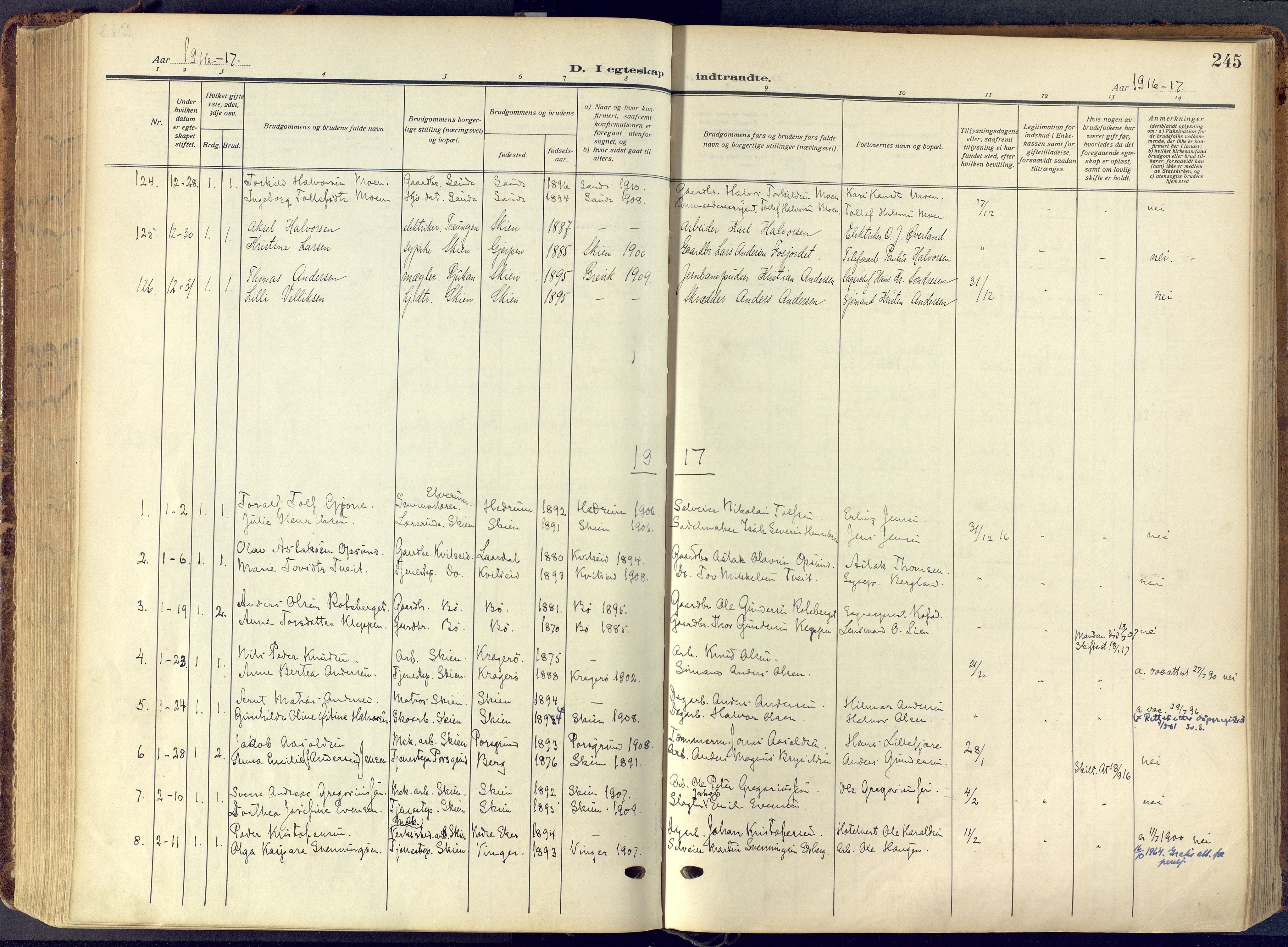 Skien kirkebøker, AV/SAKO-A-302/F/Fa/L0013: Ministerialbok nr. 13, 1915-1921, s. 245