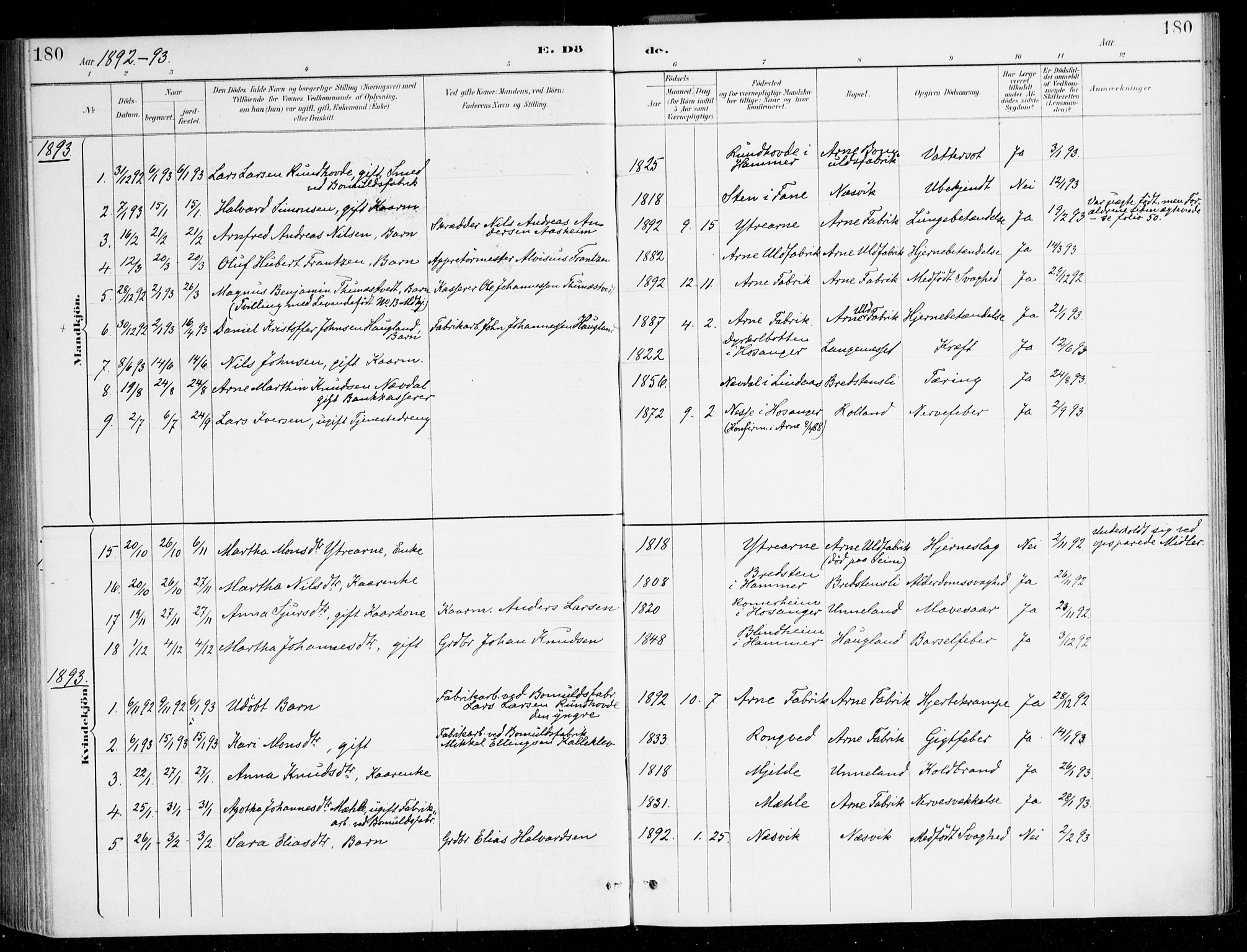 Haus sokneprestembete, SAB/A-75601/H/Haa/Haad/L0001: Ministerialbok nr. D 1, 1887-1898, s. 180