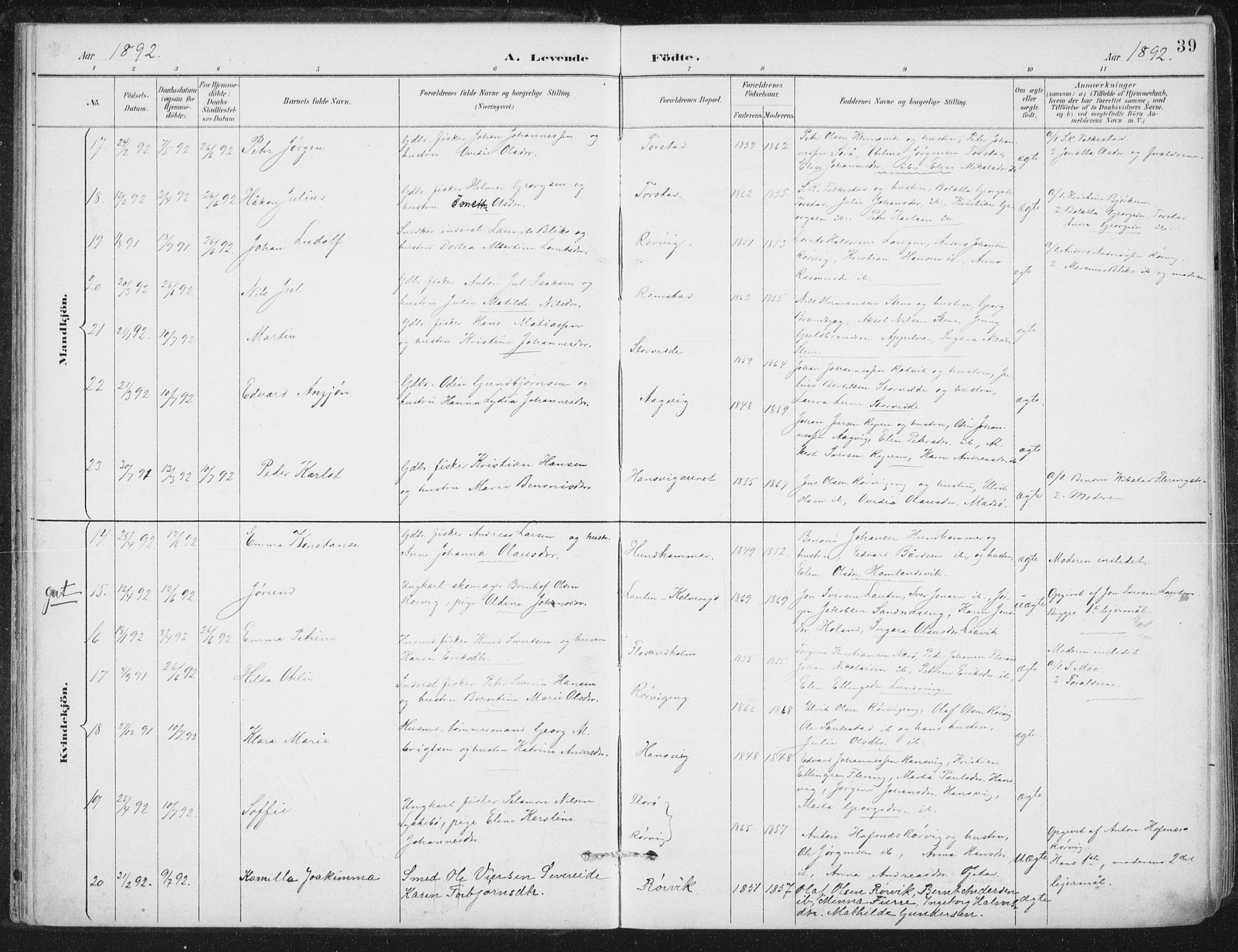 Ministerialprotokoller, klokkerbøker og fødselsregistre - Nord-Trøndelag, SAT/A-1458/784/L0673: Ministerialbok nr. 784A08, 1888-1899, s. 39
