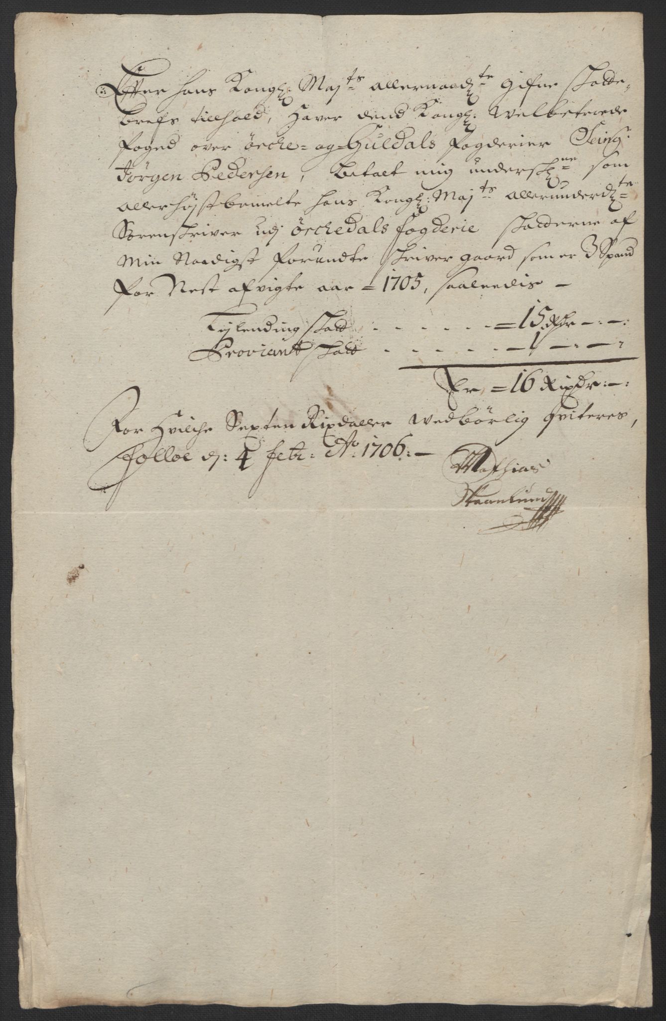 Rentekammeret inntil 1814, Reviderte regnskaper, Fogderegnskap, AV/RA-EA-4092/R60/L3955: Fogderegnskap Orkdal og Gauldal, 1705, s. 204