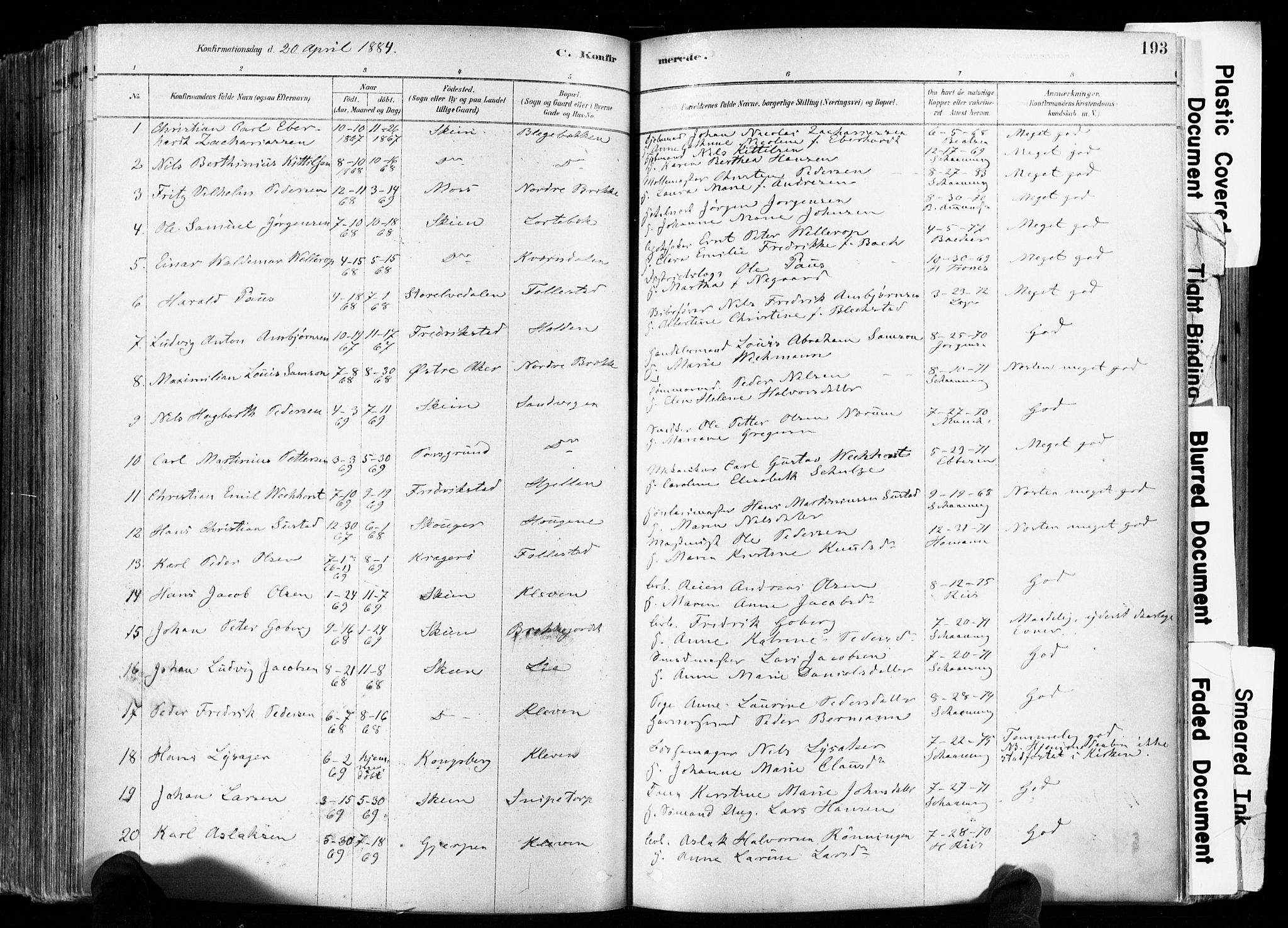 Skien kirkebøker, AV/SAKO-A-302/F/Fa/L0009: Ministerialbok nr. 9, 1878-1890, s. 193