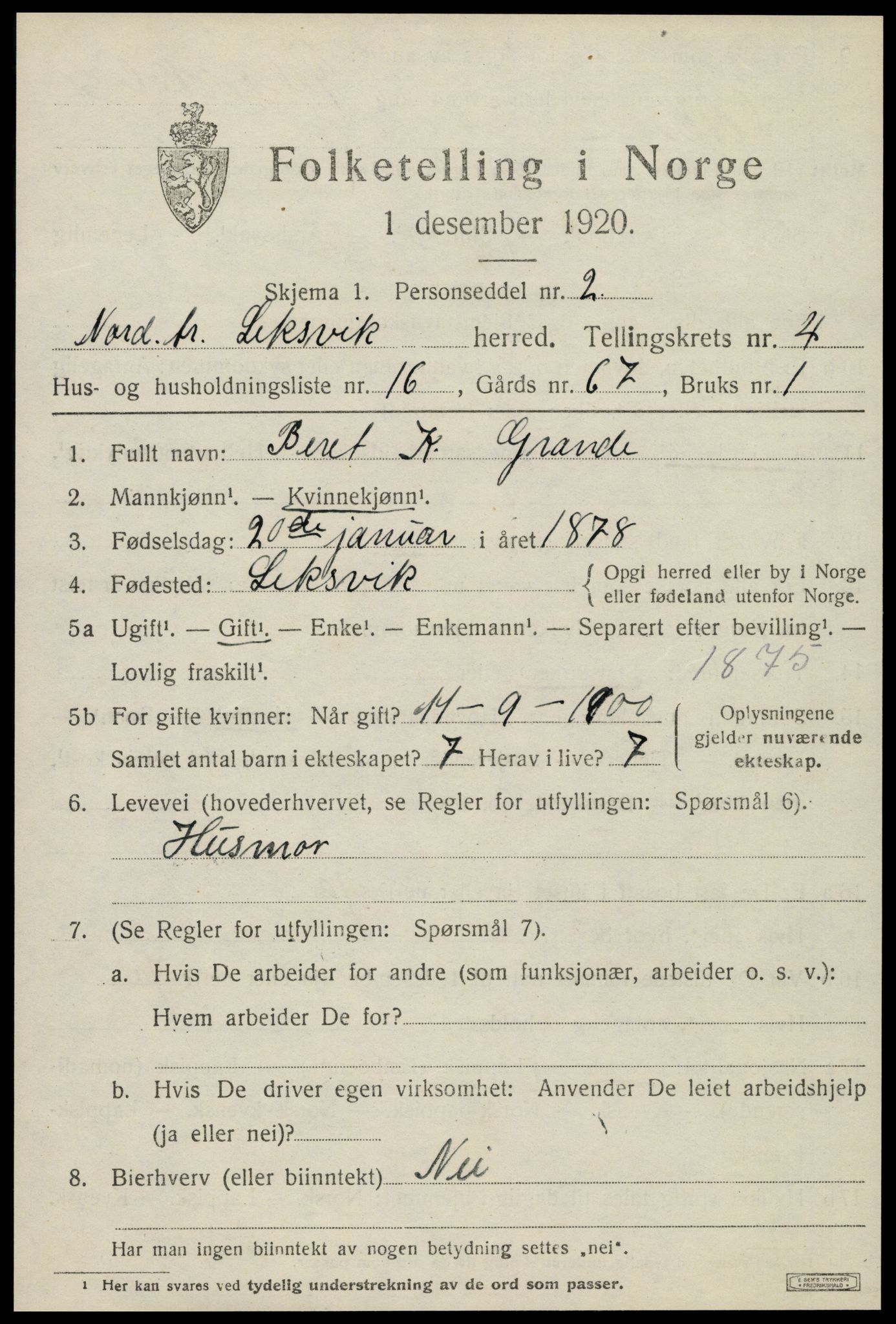 SAT, Folketelling 1920 for 1718 Leksvik herred, 1920, s. 3680