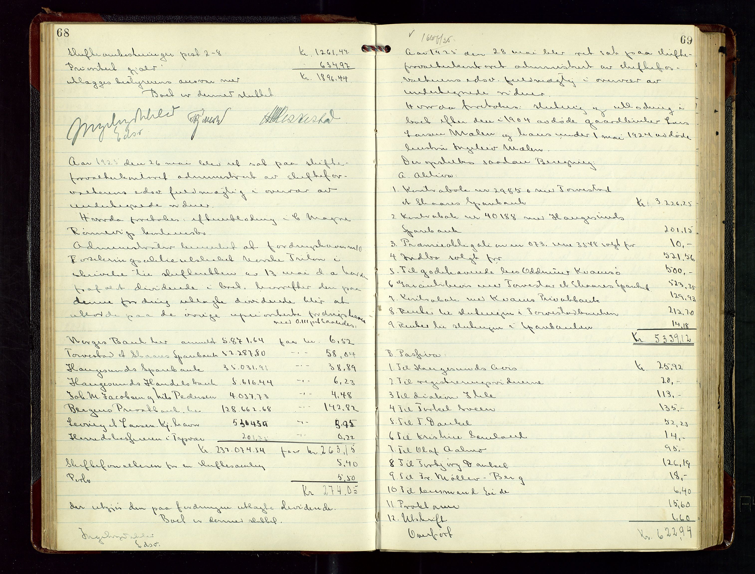 Haugesund tingrett, AV/SAST-A-101415/01/IV/IVD/L0004: Skifteutlodningsprotokoll, med register, 1924-1931, s. 68-69