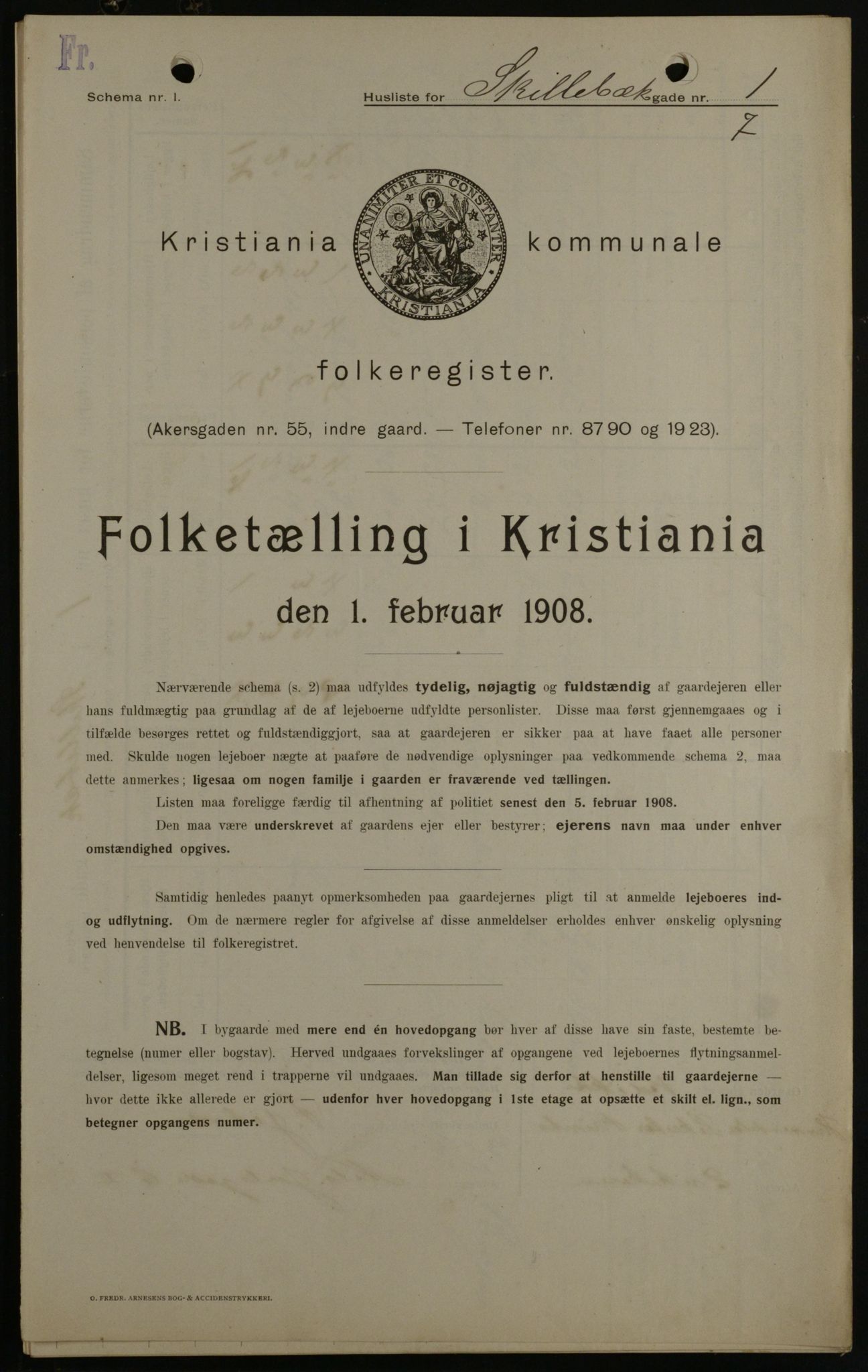 OBA, Kommunal folketelling 1.2.1908 for Kristiania kjøpstad, 1908, s. 85898