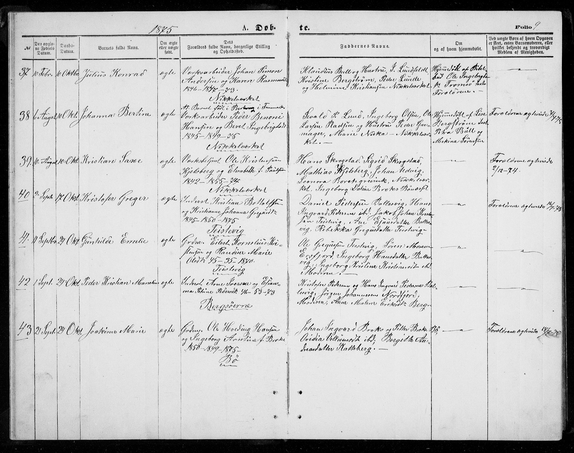 Berg sokneprestkontor, AV/SATØ-S-1318/G/Ga/Gab/L0003klokker: Klokkerbok nr. 3, 1874-1886, s. 9