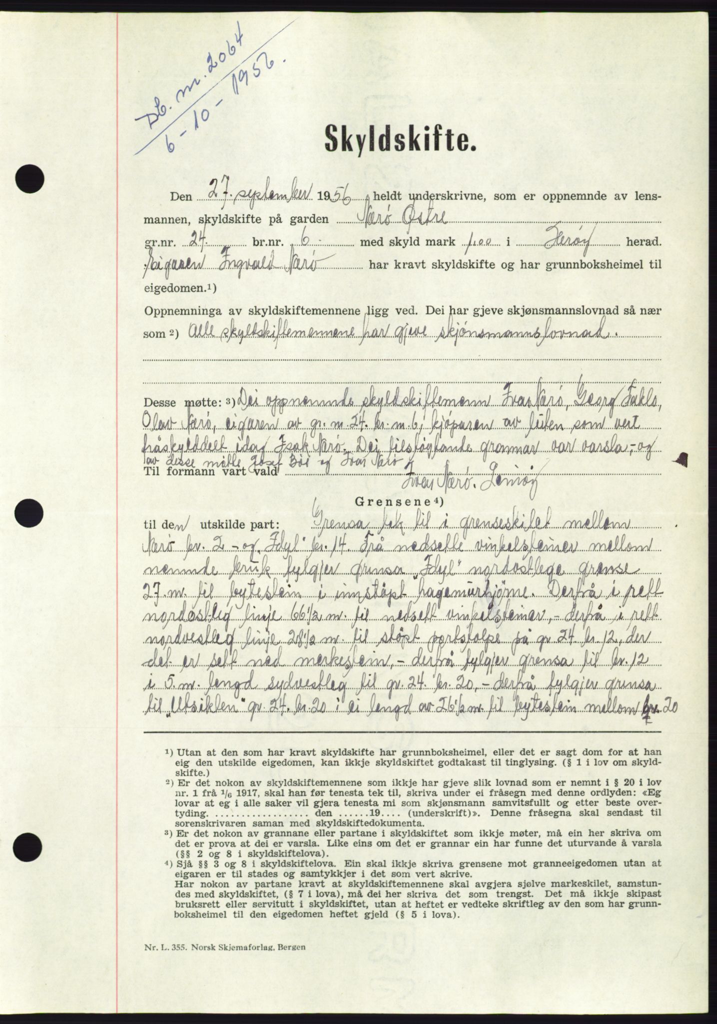 Søre Sunnmøre sorenskriveri, AV/SAT-A-4122/1/2/2C/L0104: Pantebok nr. 30A, 1956-1956, Dagboknr: 2064/1956