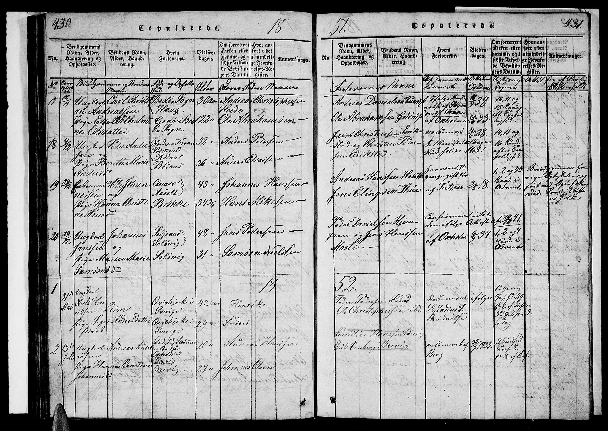 Ministerialprotokoller, klokkerbøker og fødselsregistre - Nordland, AV/SAT-A-1459/852/L0752: Klokkerbok nr. 852C03, 1840-1855, s. 430-431