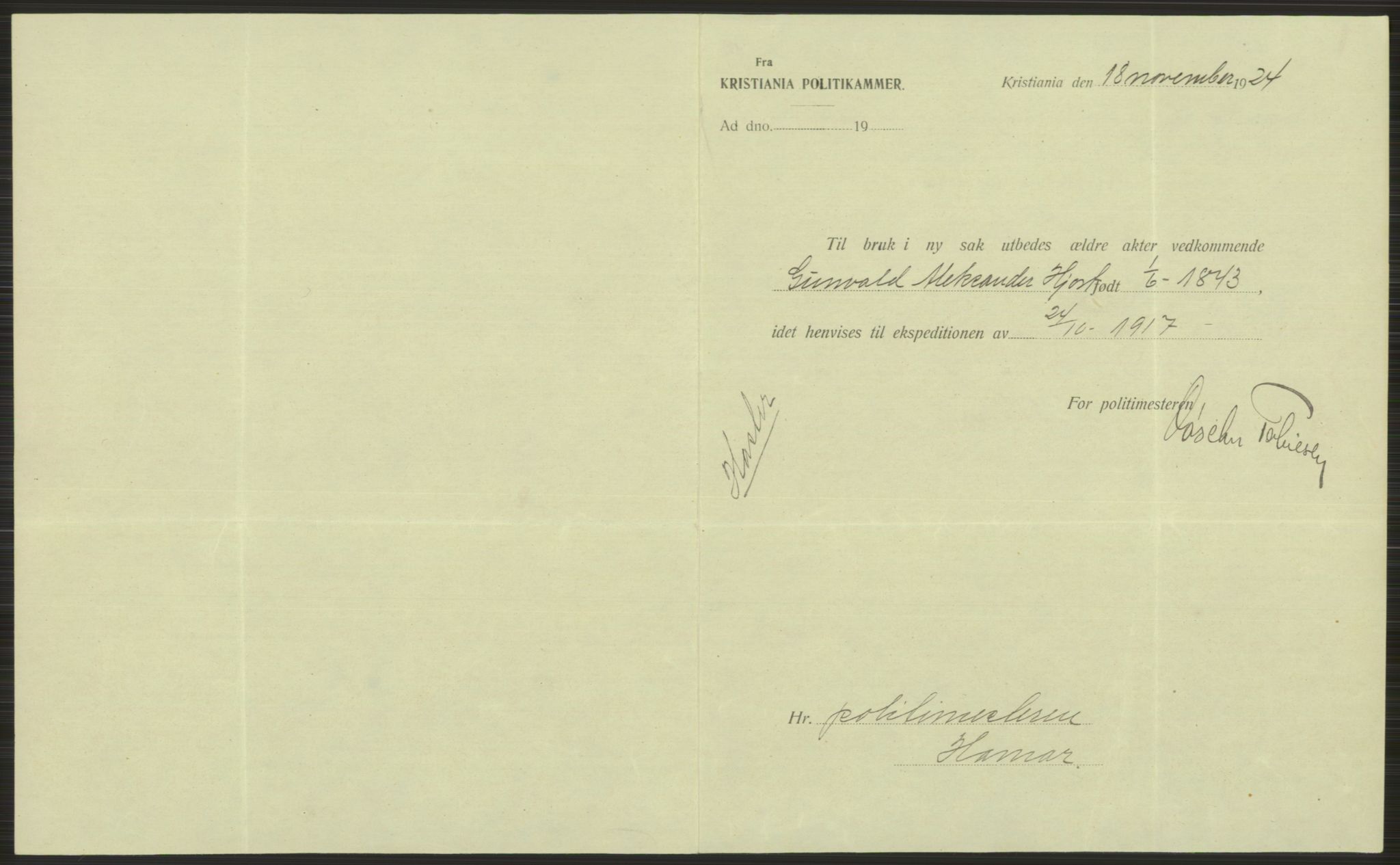 Botsfengslet, AV/RA-S-1539/D/Dn/L0405/0029: Domsakter nr. 211p - 243p / Domsakt nr. 239p - Gumal Alexander Hjort, f. 1.6.1843, 1918, s. 7