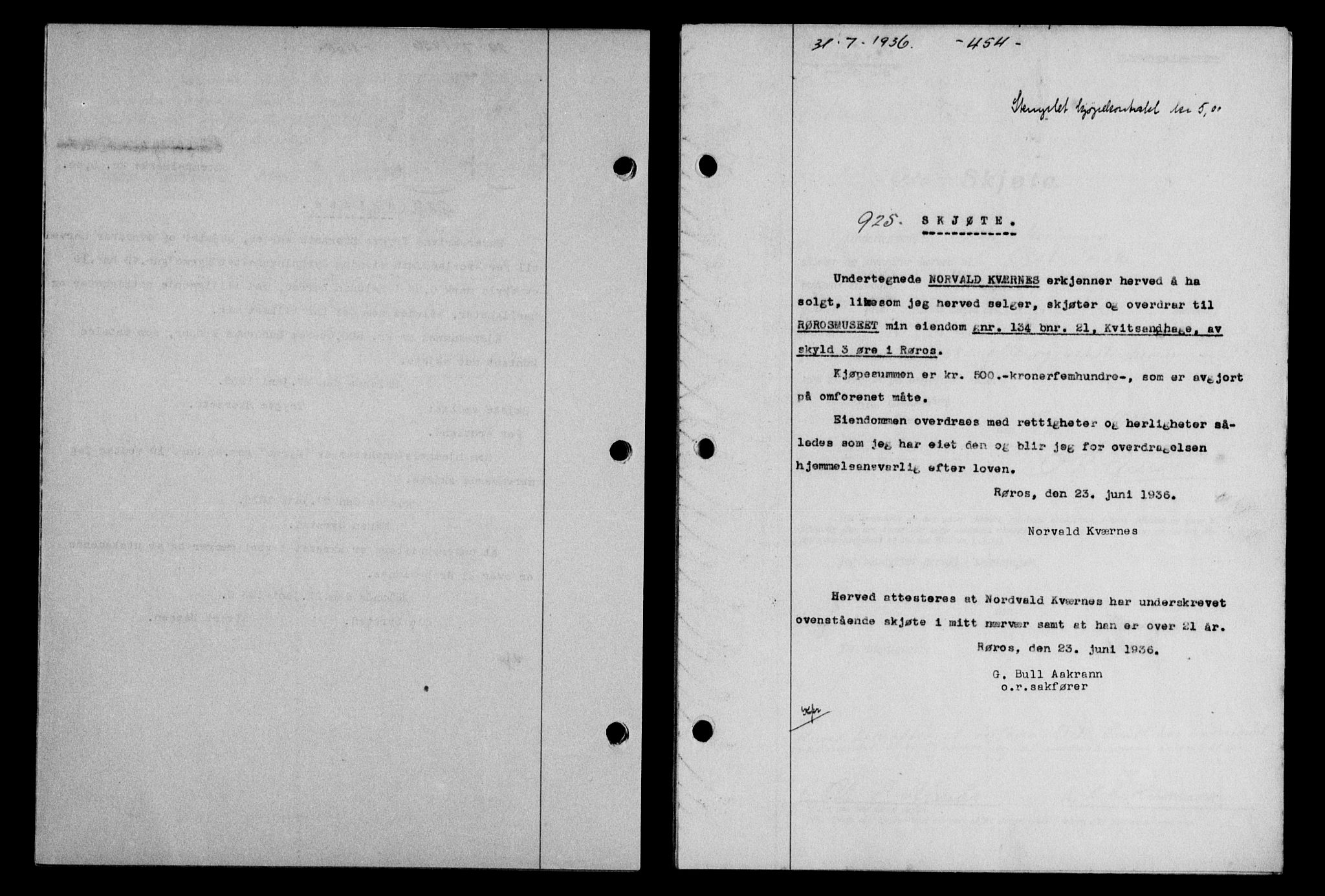 Gauldal sorenskriveri, SAT/A-0014/1/2/2C/L0046: Pantebok nr. 49-50, 1936-1937, Dagboknr: 925/1936