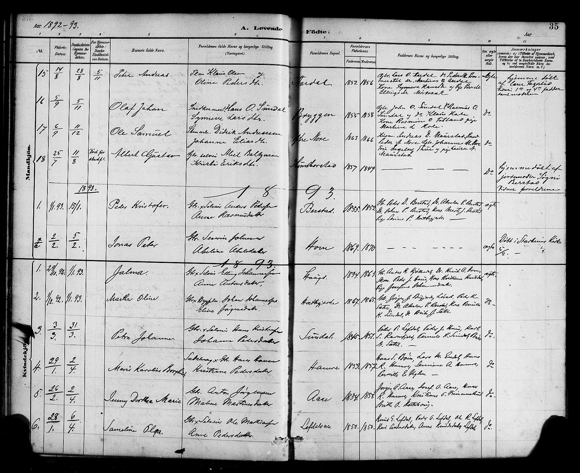 Davik sokneprestembete, AV/SAB-A-79701/H/Haa/Haab/L0001: Ministerialbok nr. B 1, 1882-1900, s. 35