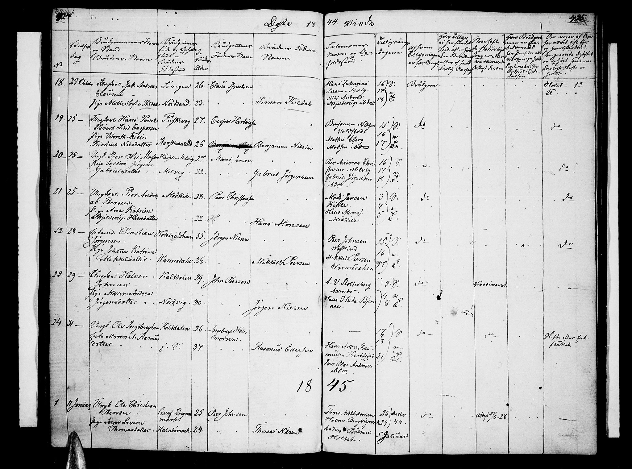 Trondenes sokneprestkontor, AV/SATØ-S-1319/H/Hb/L0005klokker: Klokkerbok nr. 5, 1834-1845, s. 424-425