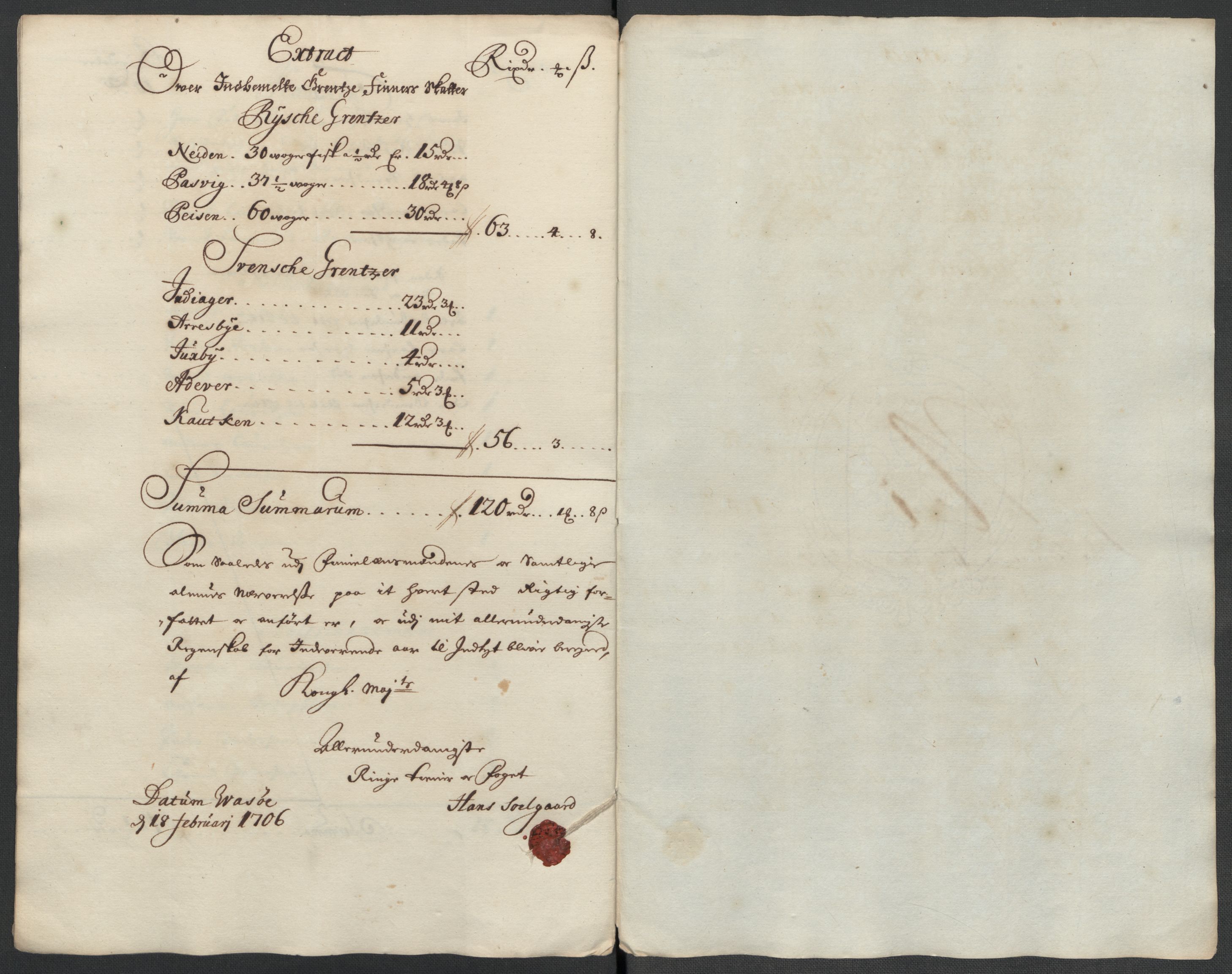 Rentekammeret inntil 1814, Reviderte regnskaper, Fogderegnskap, AV/RA-EA-4092/R69/L4853: Fogderegnskap Finnmark/Vardøhus, 1705-1706, s. 154