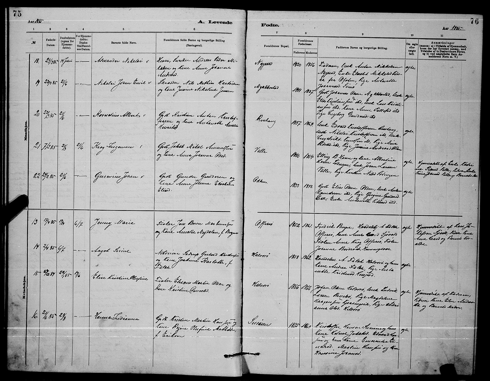 Ministerialprotokoller, klokkerbøker og fødselsregistre - Nordland, AV/SAT-A-1459/872/L1047: Klokkerbok nr. 872C03, 1880-1897, s. 75-76