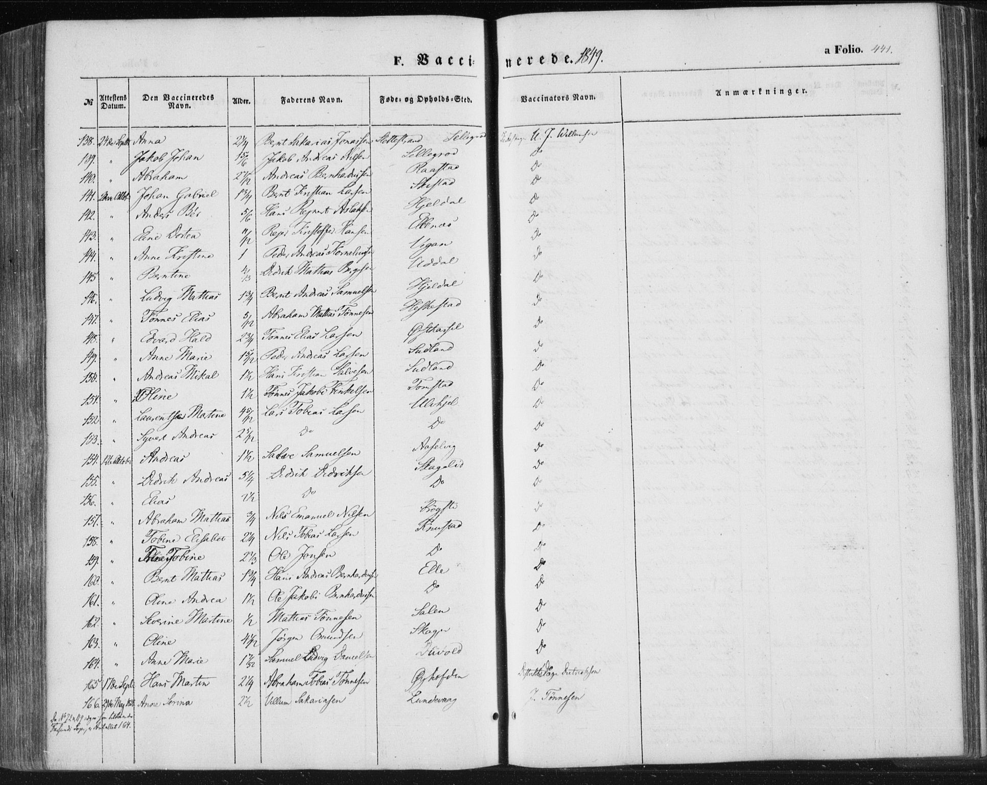 Lista sokneprestkontor, AV/SAK-1111-0027/F/Fa/L0010: Ministerialbok nr. A 10, 1846-1861, s. 441