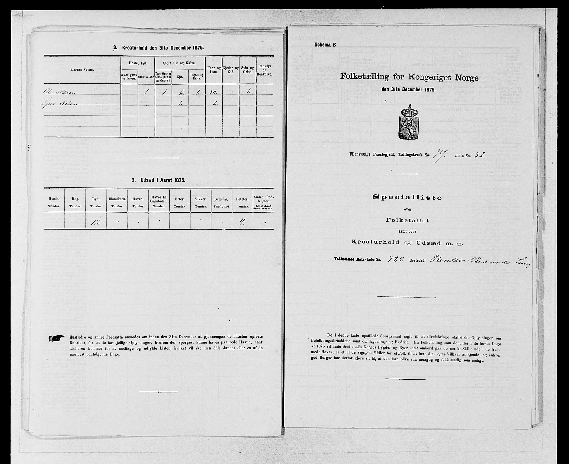 SAB, Folketelling 1875 for 1230P Ullensvang prestegjeld, 1875, s. 1849