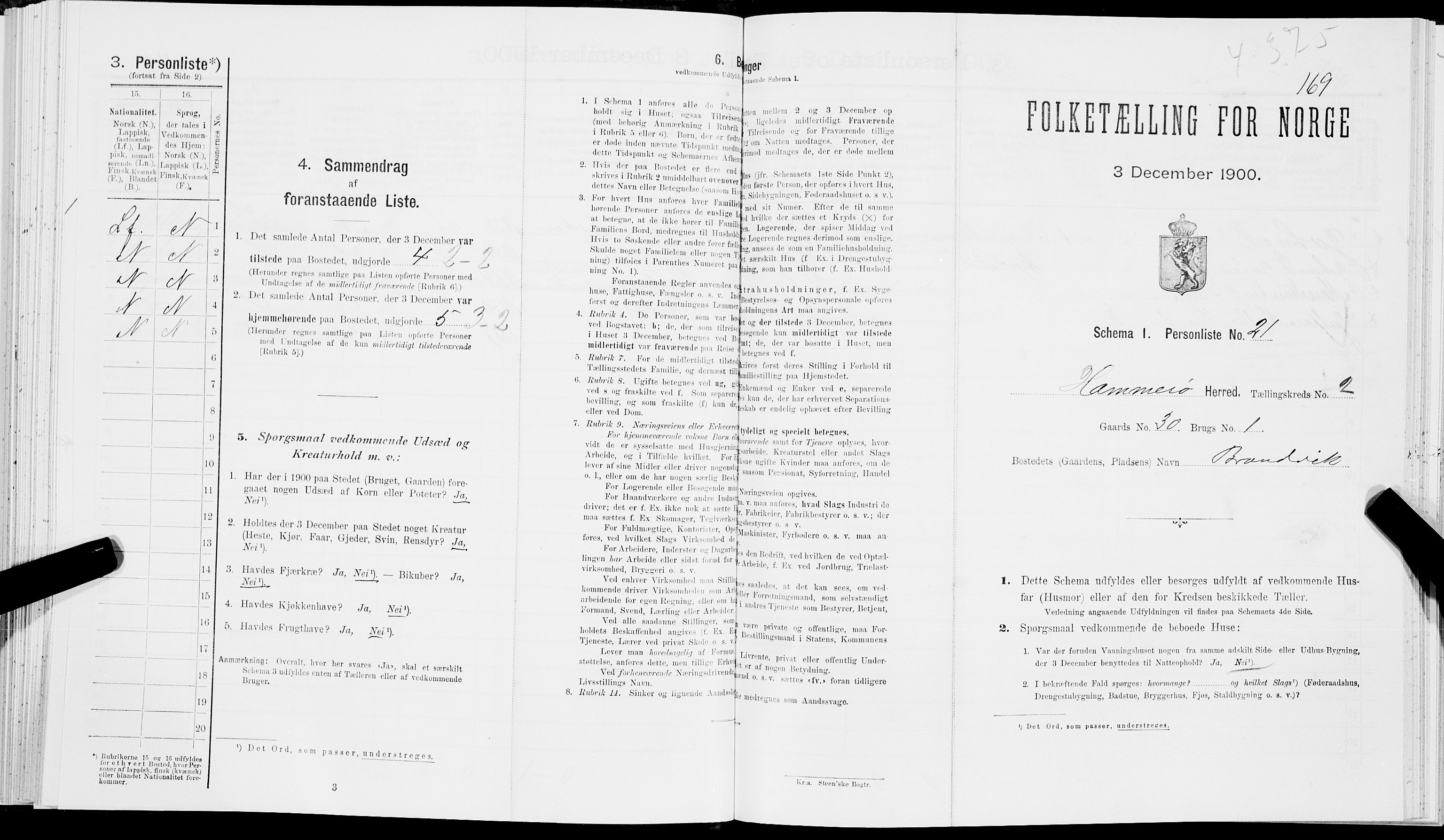 SAT, Folketelling 1900 for 1849 Hamarøy herred, 1900, s. 186