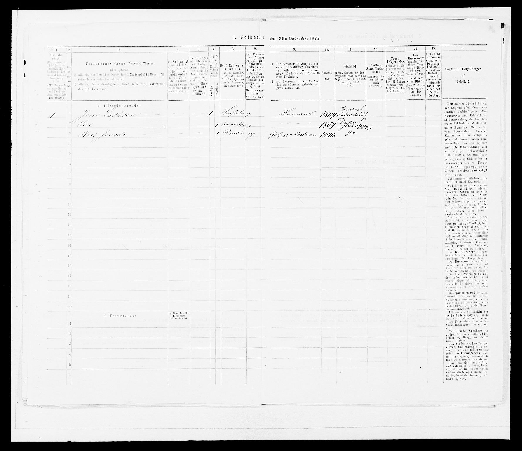 SAB, Folketelling 1875 for 1429P Ytre Holmedal prestegjeld, 1875, s. 275