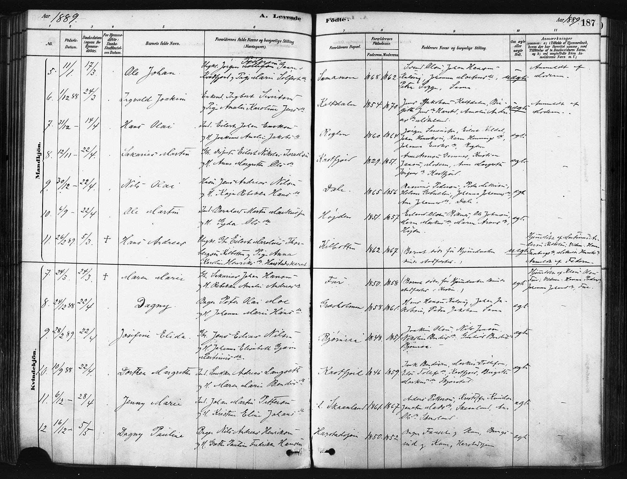 Trondenes sokneprestkontor, AV/SATØ-S-1319/H/Ha/L0014kirke: Ministerialbok nr. 14, 1878-1889, s. 187