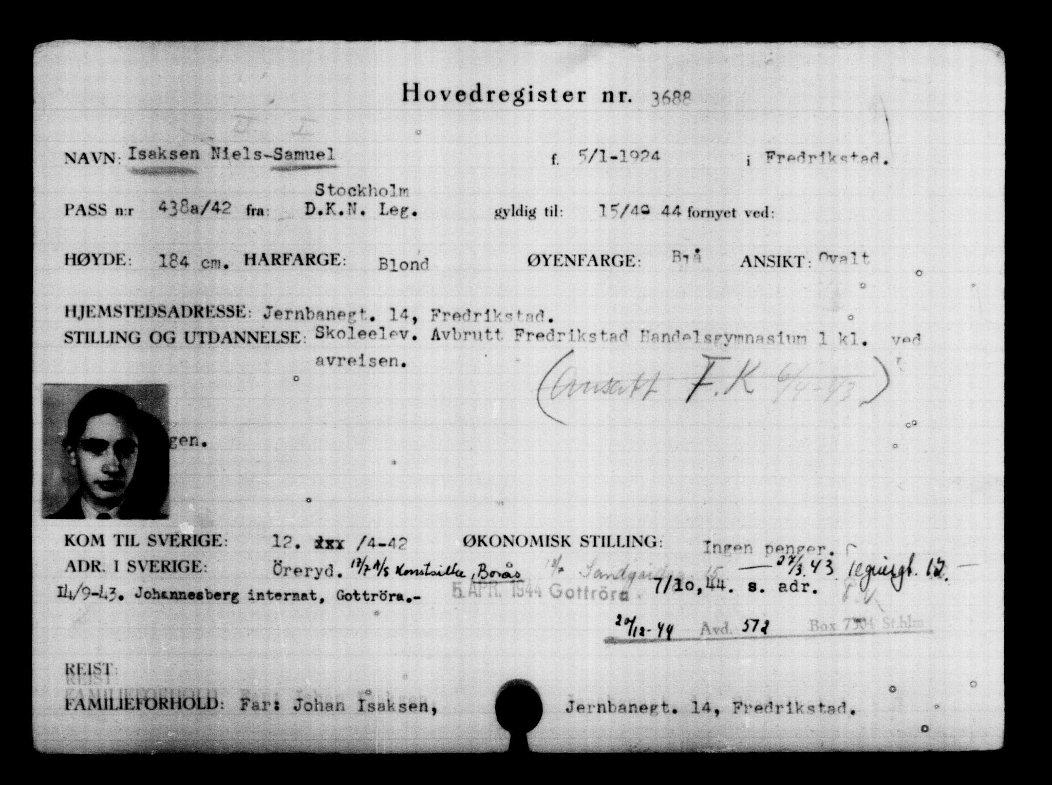Den Kgl. Norske Legasjons Flyktningskontor, AV/RA-S-6753/V/Va/L0004: Kjesäterkartoteket.  Flyktningenr. 3496-6610, 1940-1945, s. 221