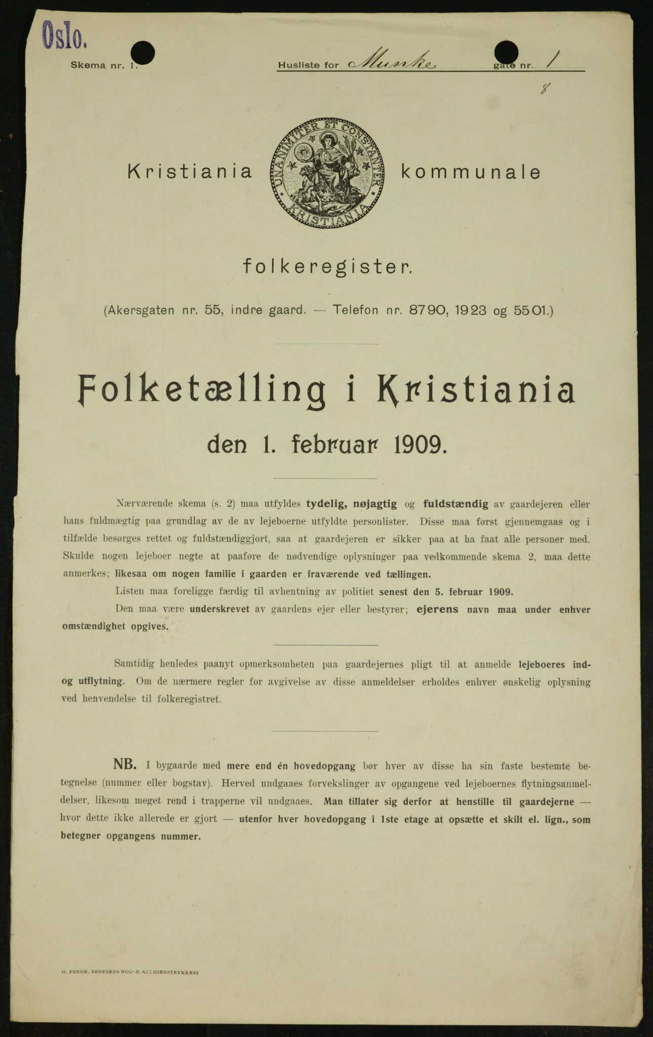 OBA, Kommunal folketelling 1.2.1909 for Kristiania kjøpstad, 1909, s. 61486