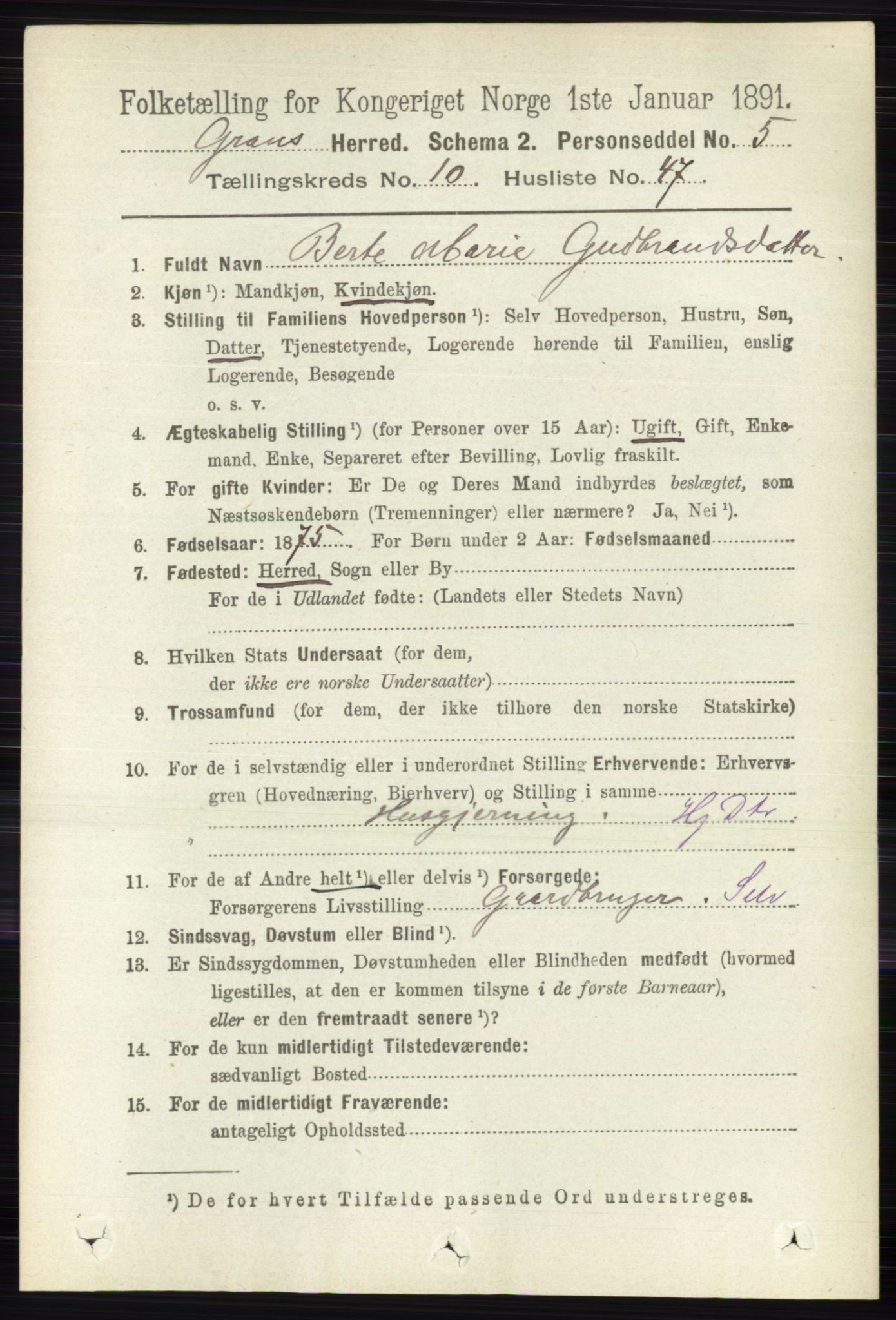 RA, Folketelling 1891 for 0534 Gran herred, 1891, s. 4901