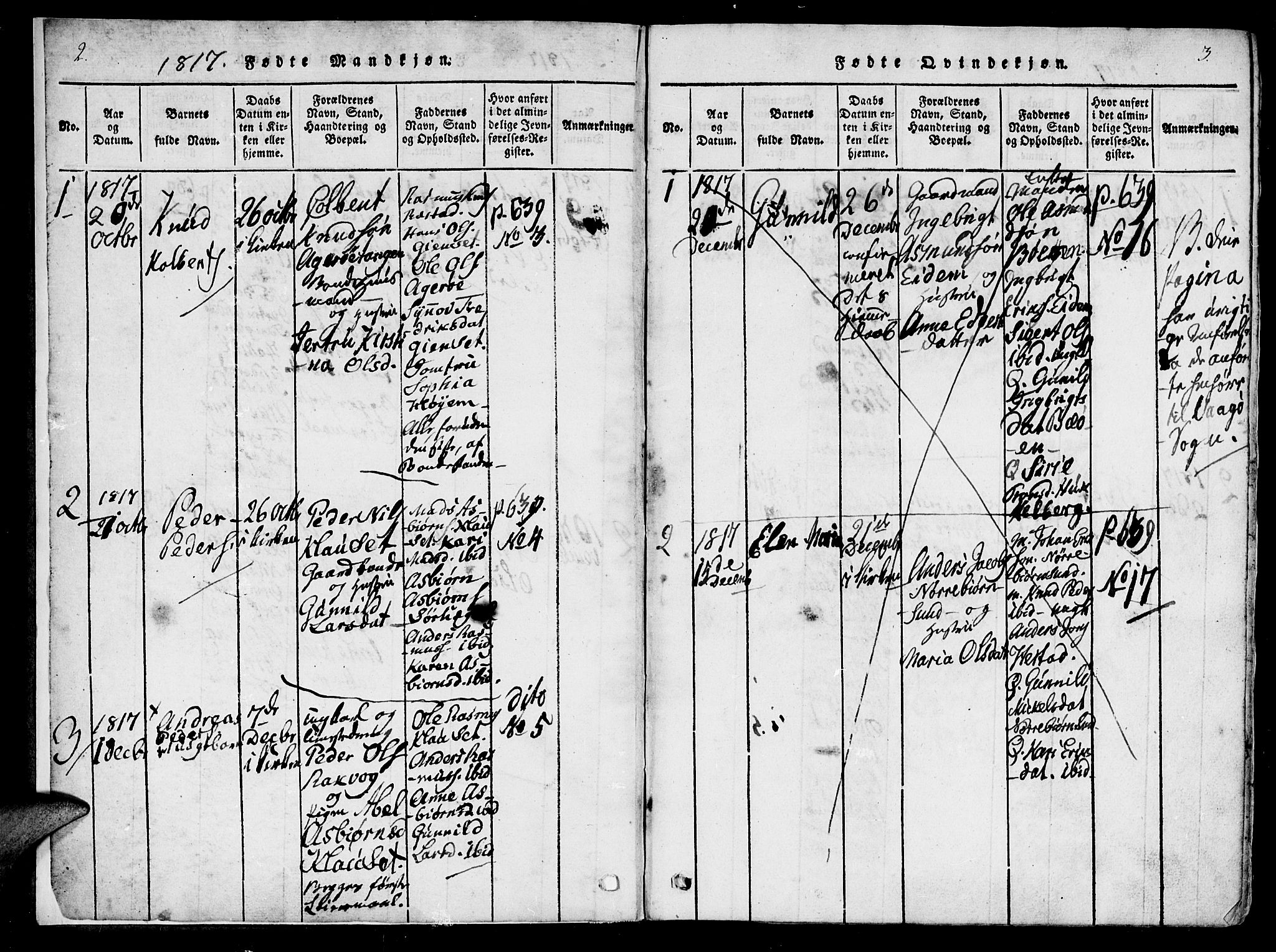 Ministerialprotokoller, klokkerbøker og fødselsregistre - Møre og Romsdal, SAT/A-1454/560/L0718: Ministerialbok nr. 560A02, 1817-1844, s. 2-3