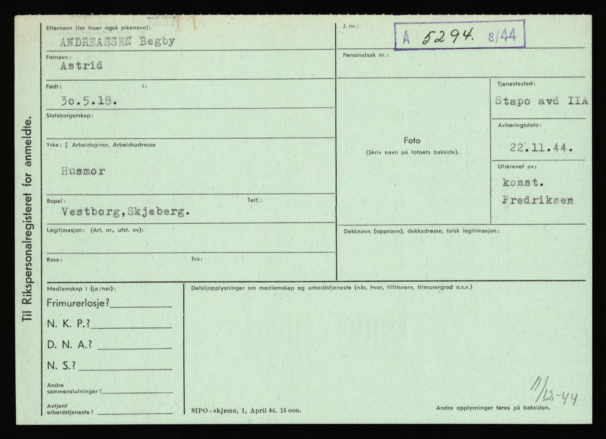 Statspolitiet - Hovedkontoret / Osloavdelingen, AV/RA-S-1329/C/Ca/L0002: Arneberg - Brand, 1943-1945, s. 1643