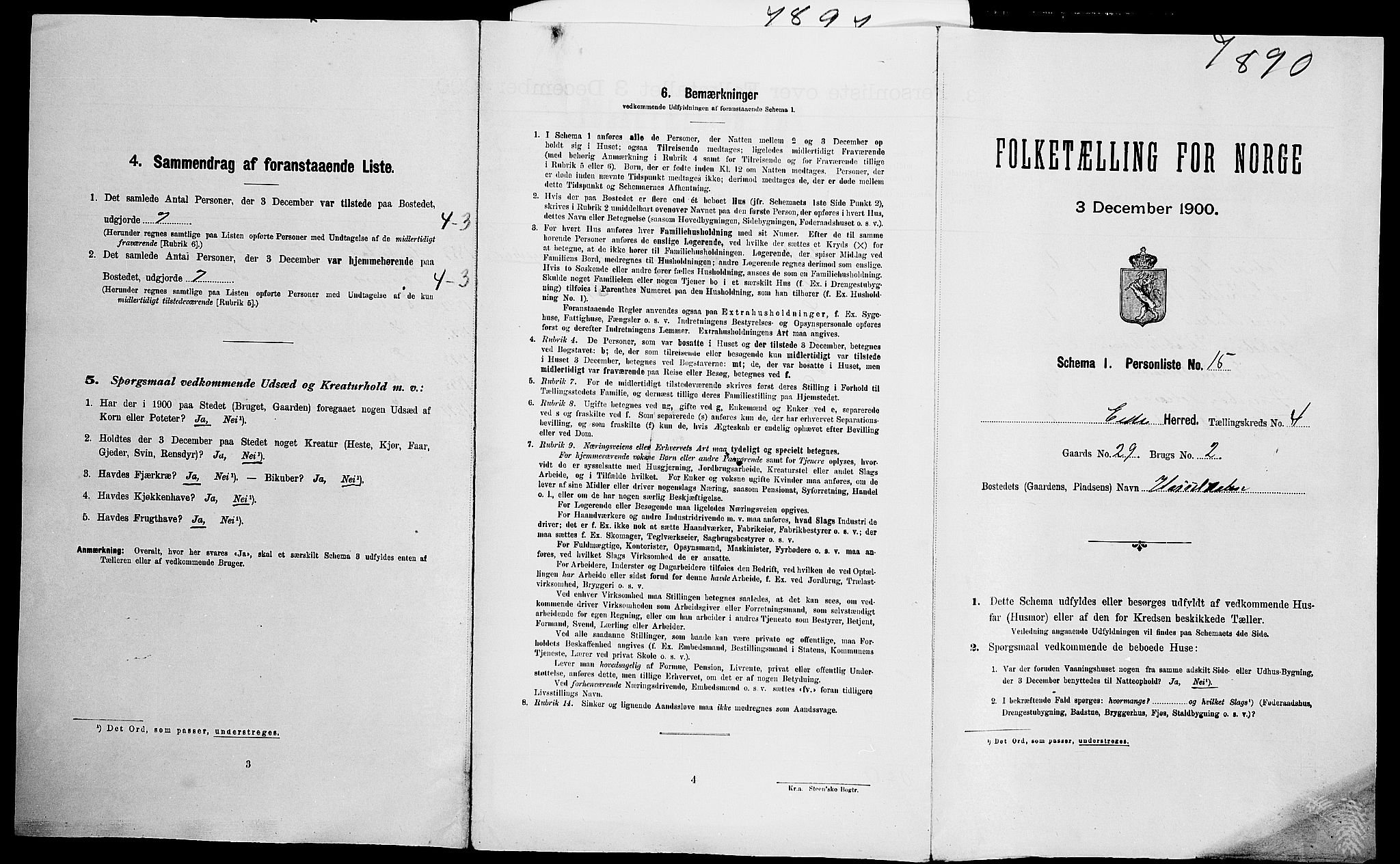 SAK, Folketelling 1900 for 0925 Eide herred, 1900, s. 308