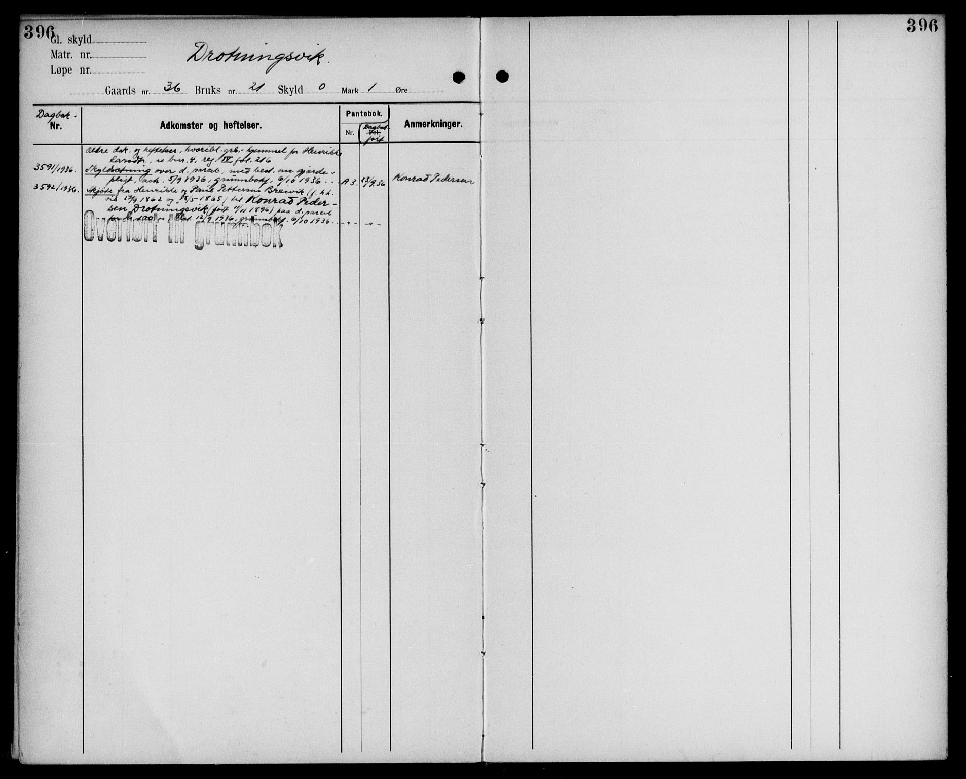 Midhordland sorenskriveri, AV/SAB-A-3001/1/G/Ga/Gab/L0109: Panteregister nr. II.A.b.109, s. 396