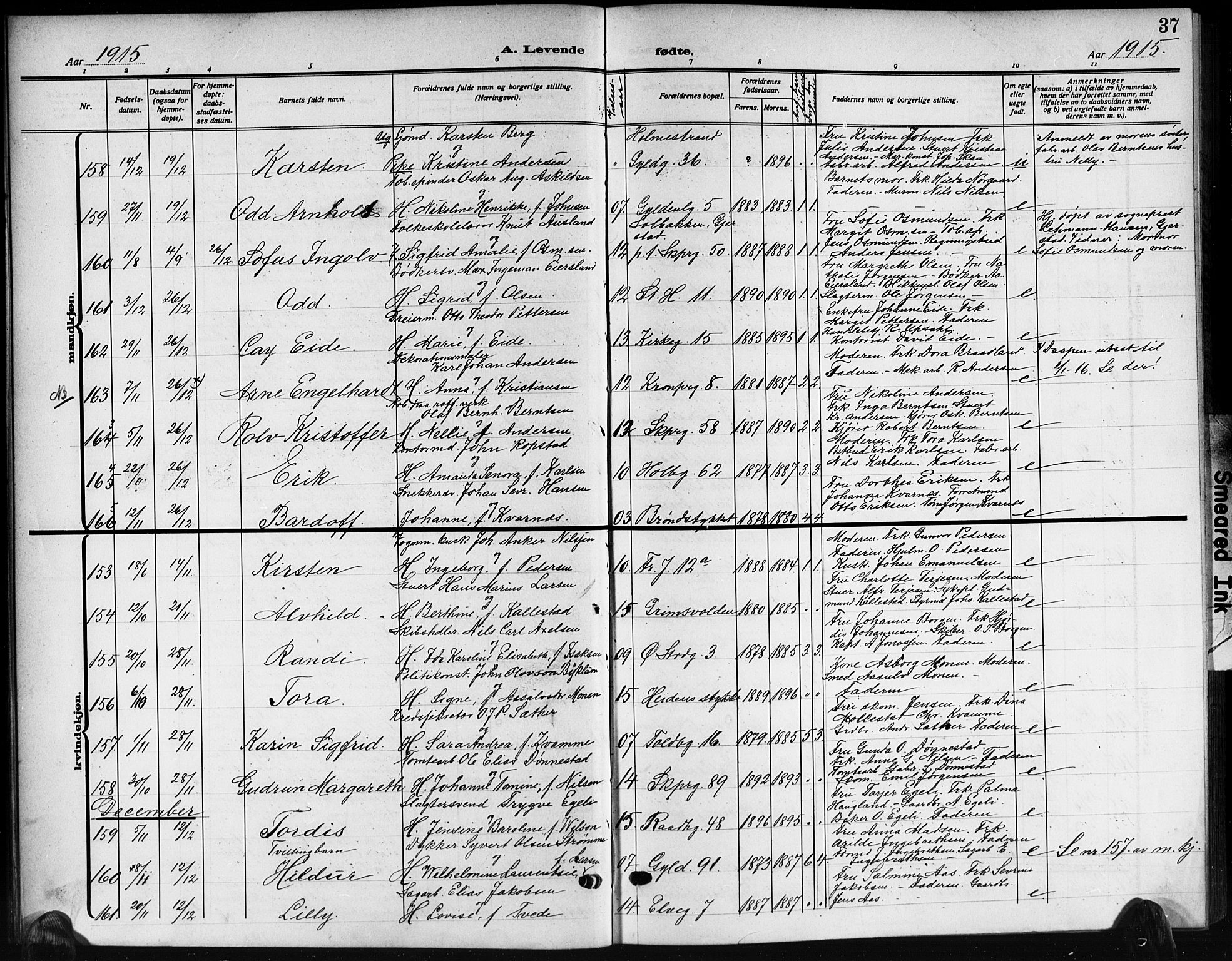 Kristiansand domprosti, AV/SAK-1112-0006/F/Fb/L0021: Klokkerbok nr. B 21, 1914-1923, s. 37