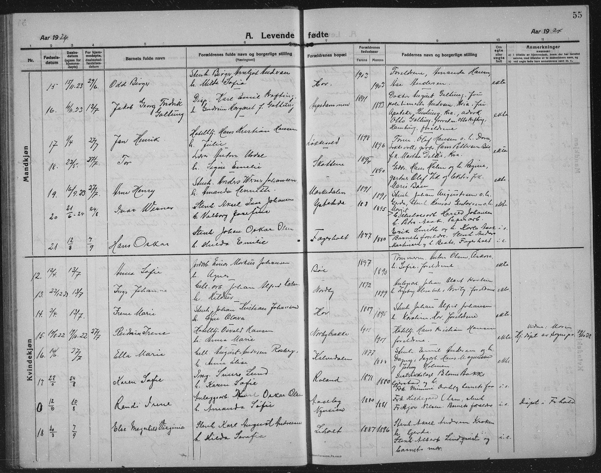 Idd prestekontor Kirkebøker, AV/SAO-A-10911/G/Gb/L0003: Klokkerbok nr. II 3, 1914-1940, s. 55