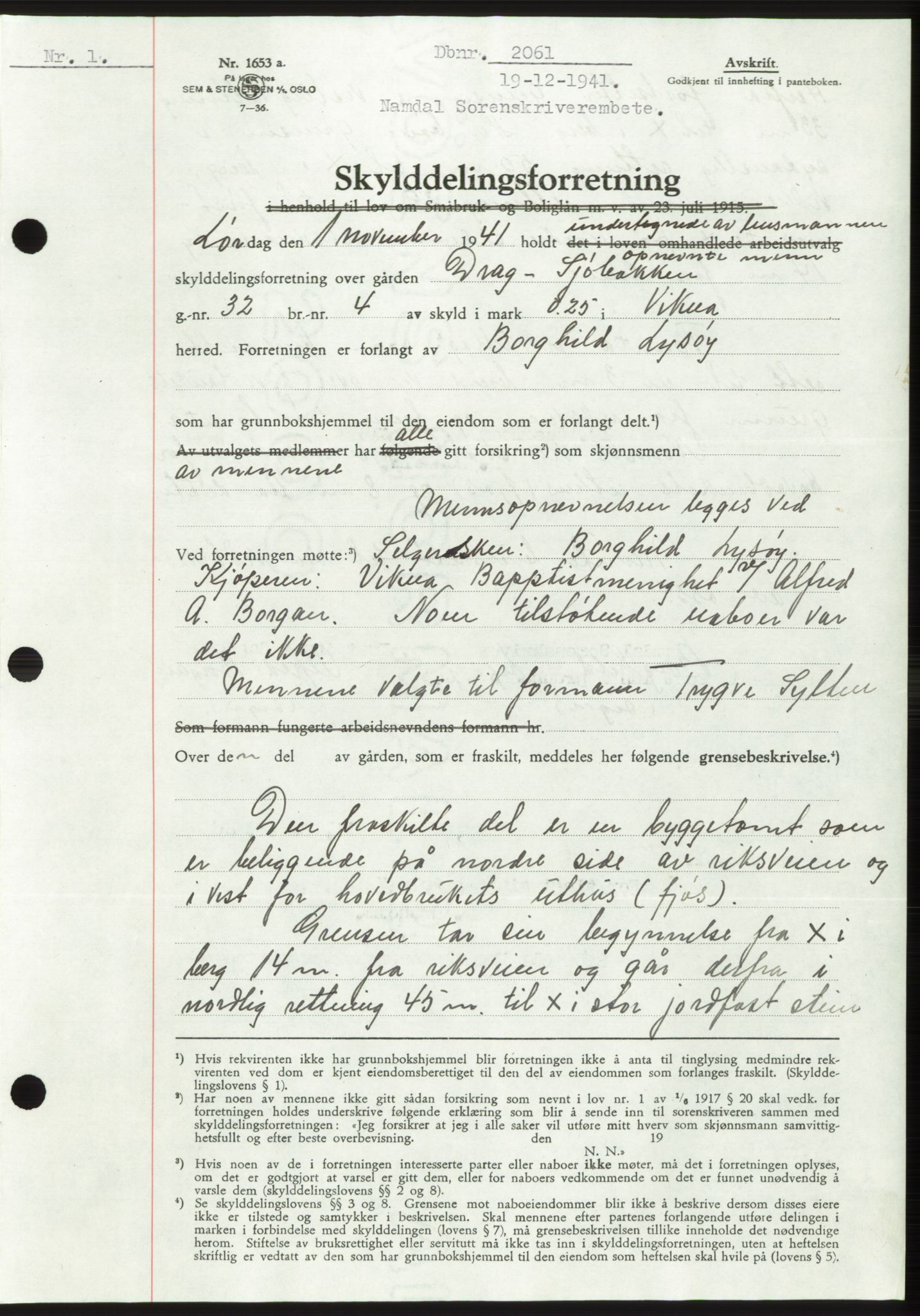 Namdal sorenskriveri, SAT/A-4133/1/2/2C: Pantebok nr. -, 1941-1942, Dagboknr: 2061/1941