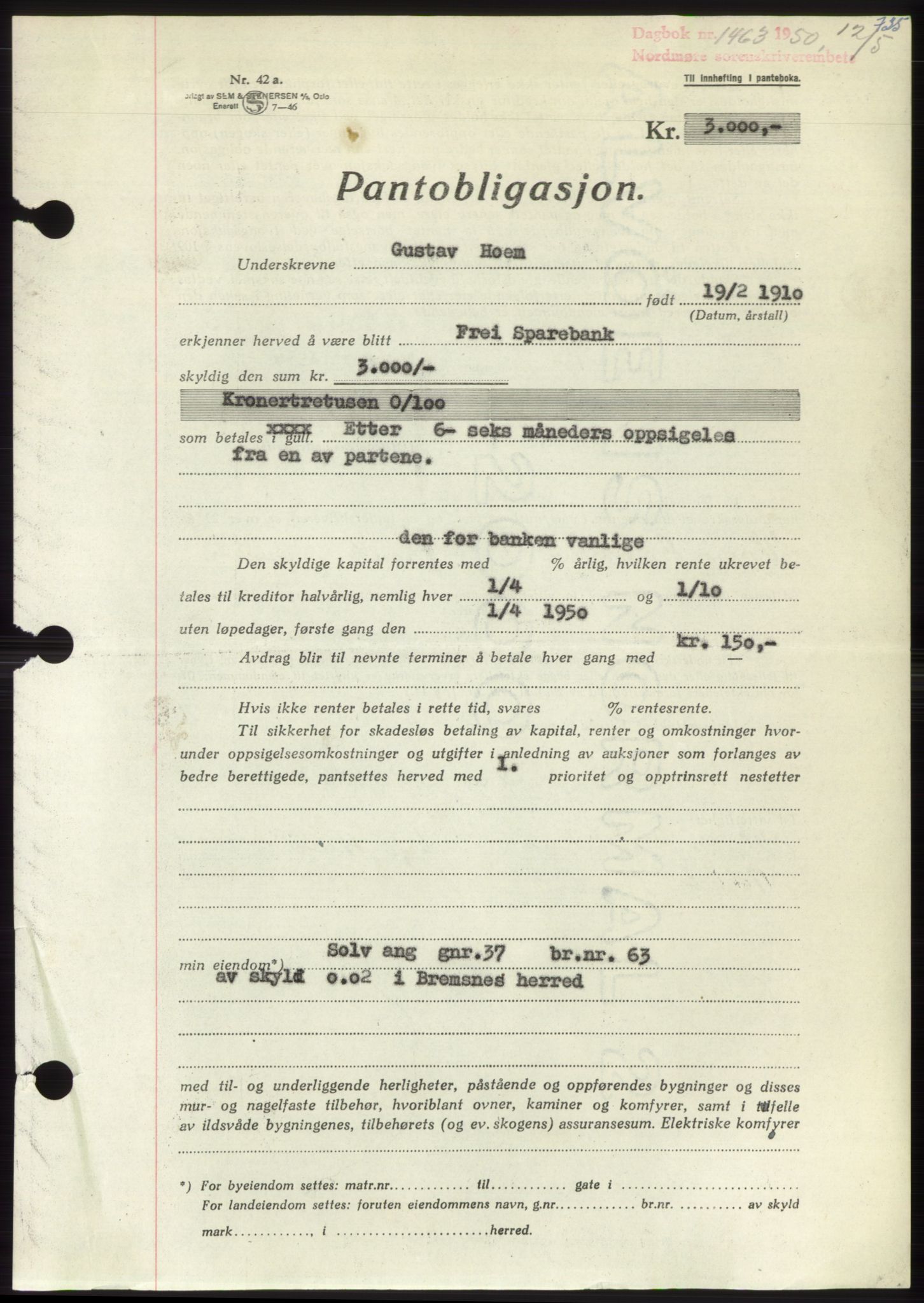 Nordmøre sorenskriveri, SAT/A-4132/1/2/2Ca: Pantebok nr. B104, 1950-1950, Dagboknr: 1463/1950