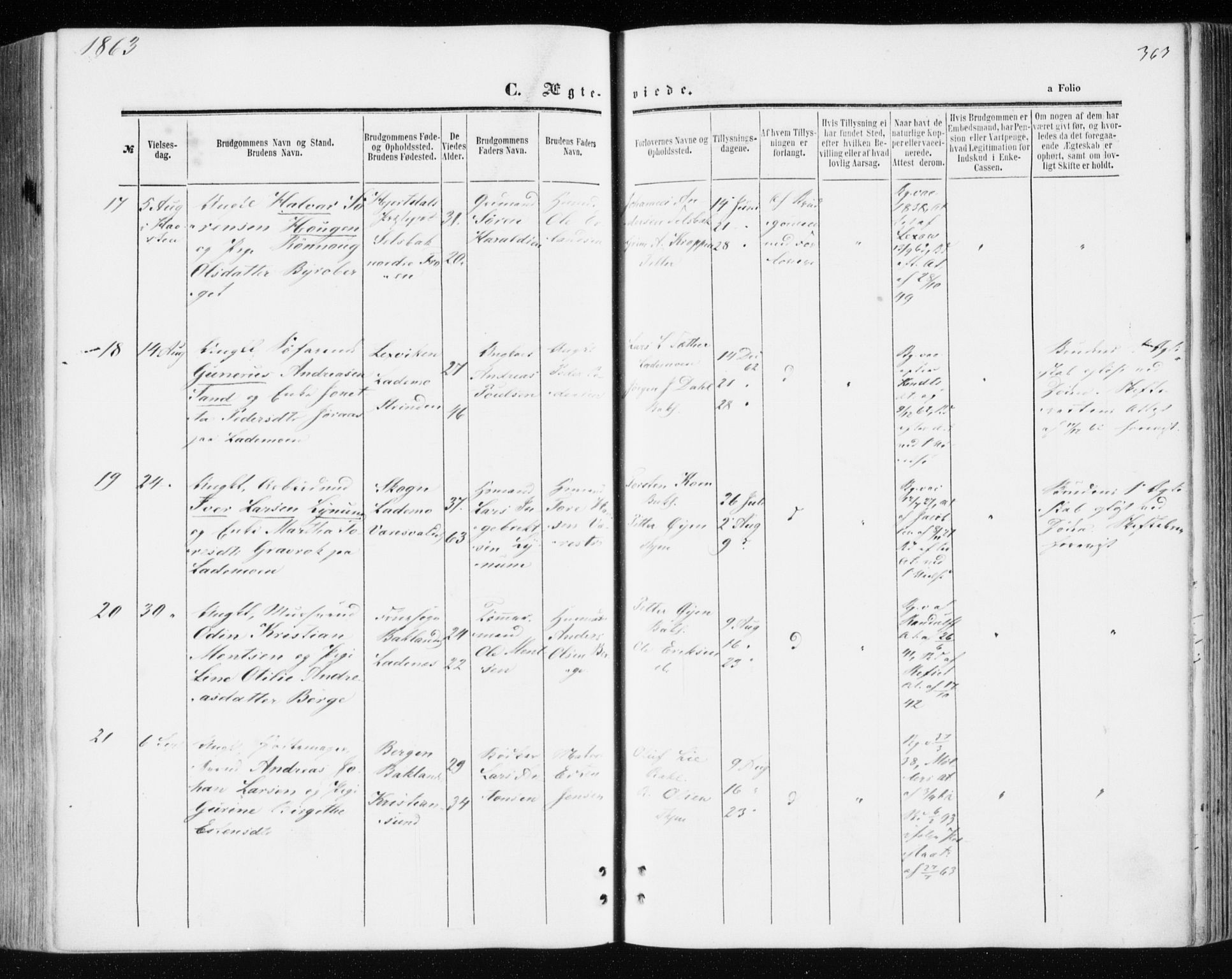 Ministerialprotokoller, klokkerbøker og fødselsregistre - Sør-Trøndelag, SAT/A-1456/606/L0292: Ministerialbok nr. 606A07, 1856-1865, s. 363