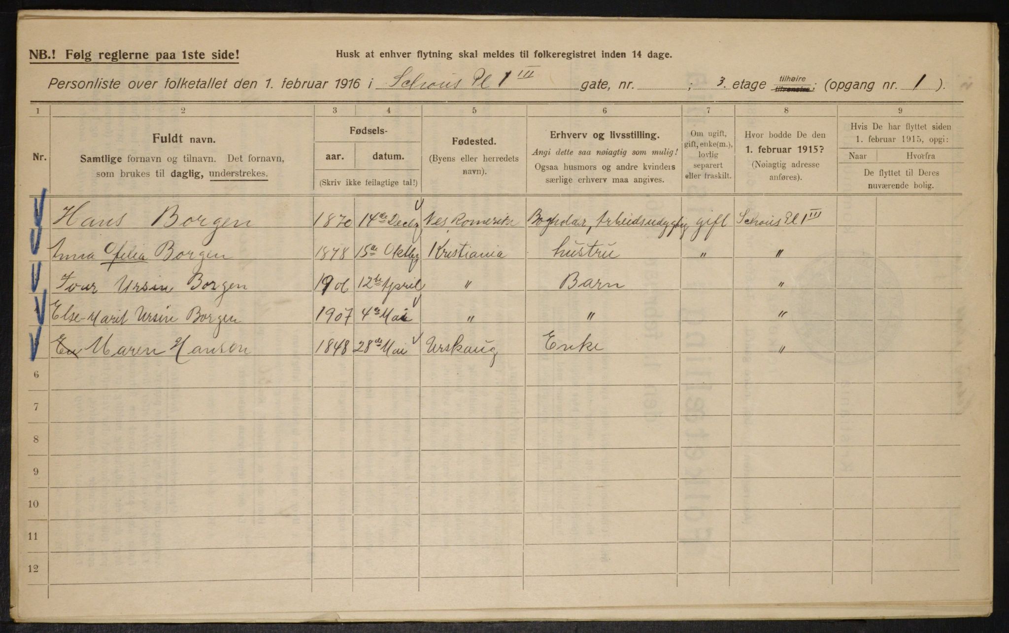 OBA, Kommunal folketelling 1.2.1916 for Kristiania, 1916, s. 92447