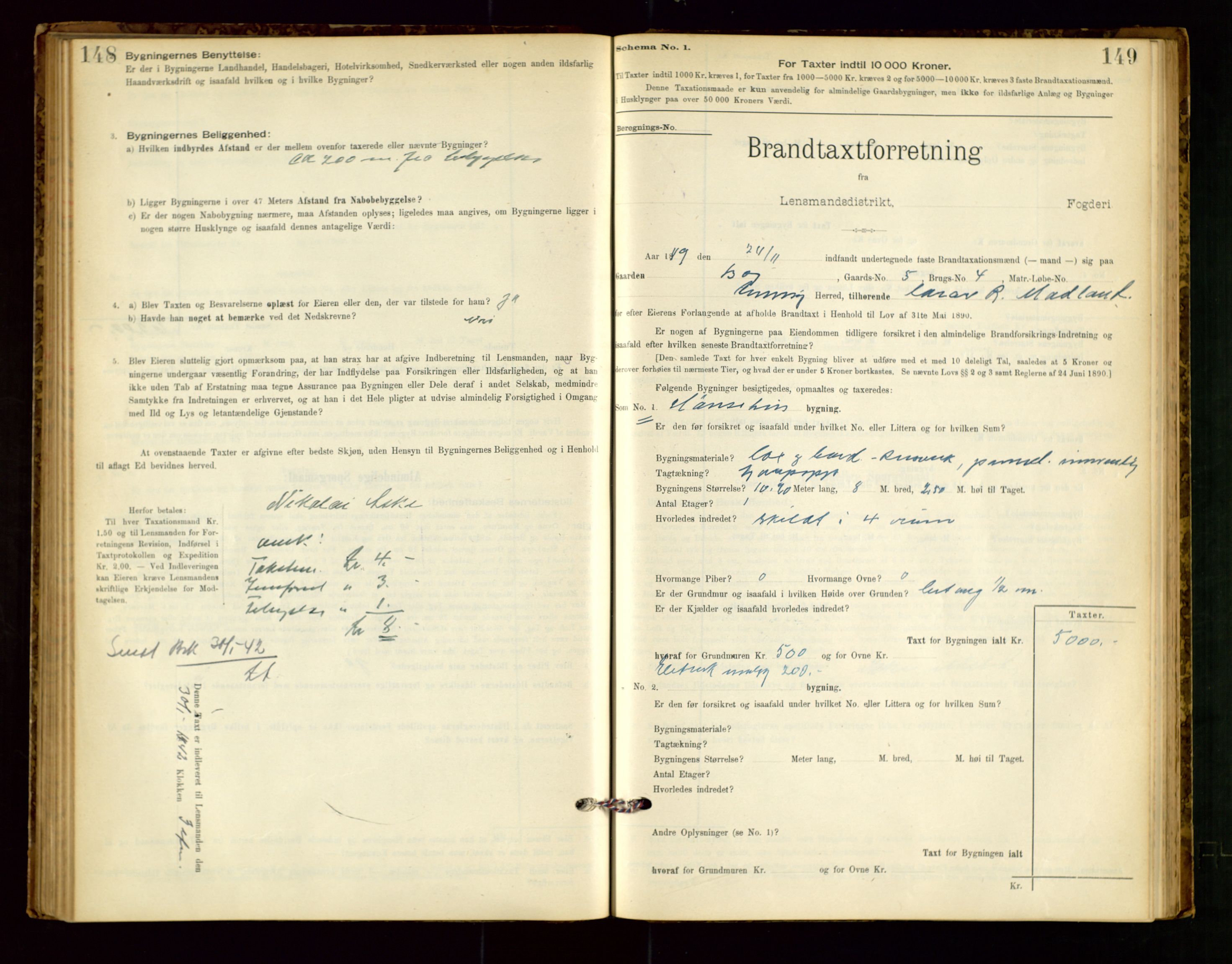 Rennesøy lensmannskontor, SAST/A-100165/Gob/L0001: Branntakstprotokoll - skjematakst, 1900-1956, s. 148-149