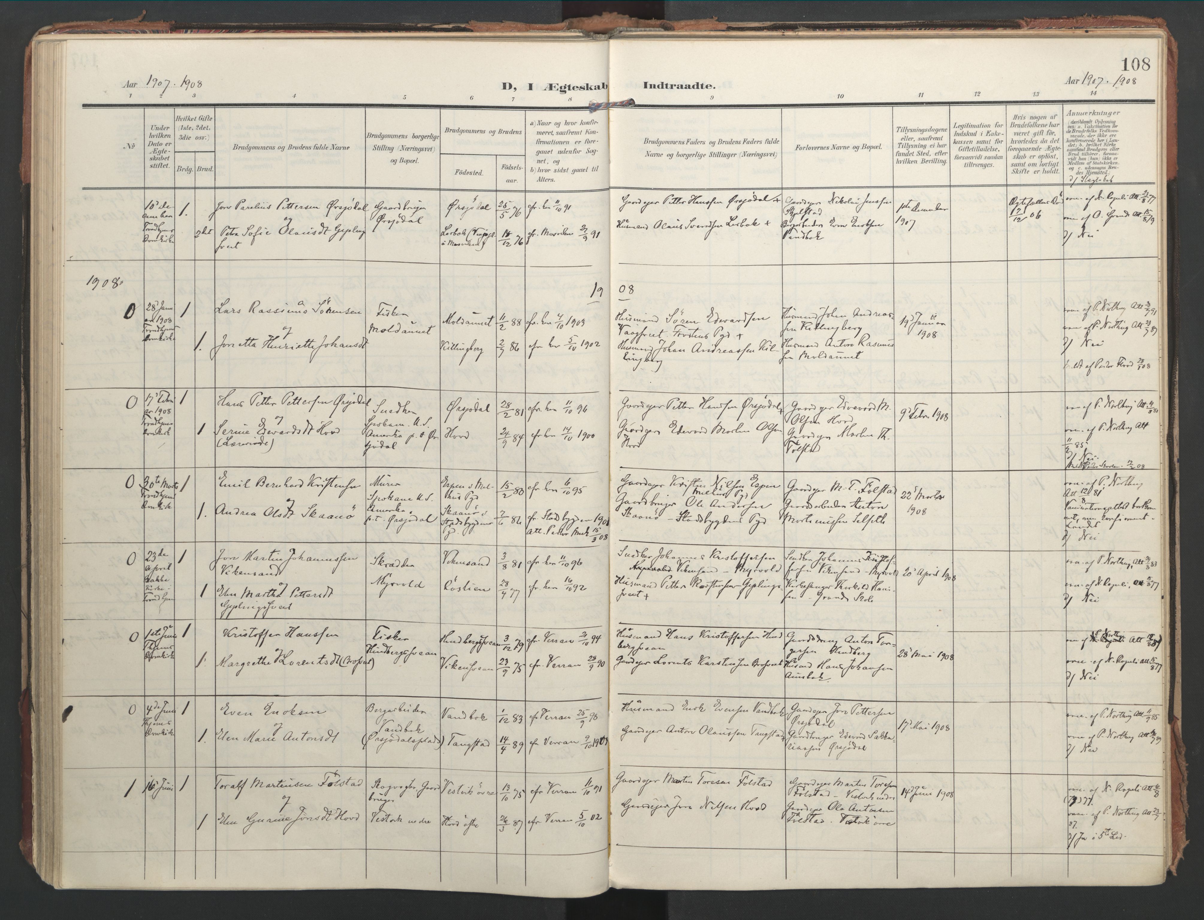 Ministerialprotokoller, klokkerbøker og fødselsregistre - Nord-Trøndelag, AV/SAT-A-1458/744/L0421: Ministerialbok nr. 744A05, 1905-1930, s. 108