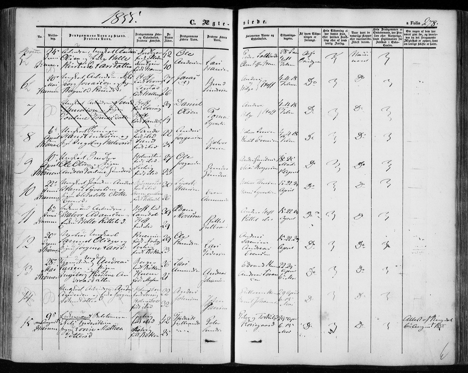 Hurum kirkebøker, AV/SAKO-A-229/F/Fa/L0011: Ministerialbok nr. 11, 1847-1860, s. 278