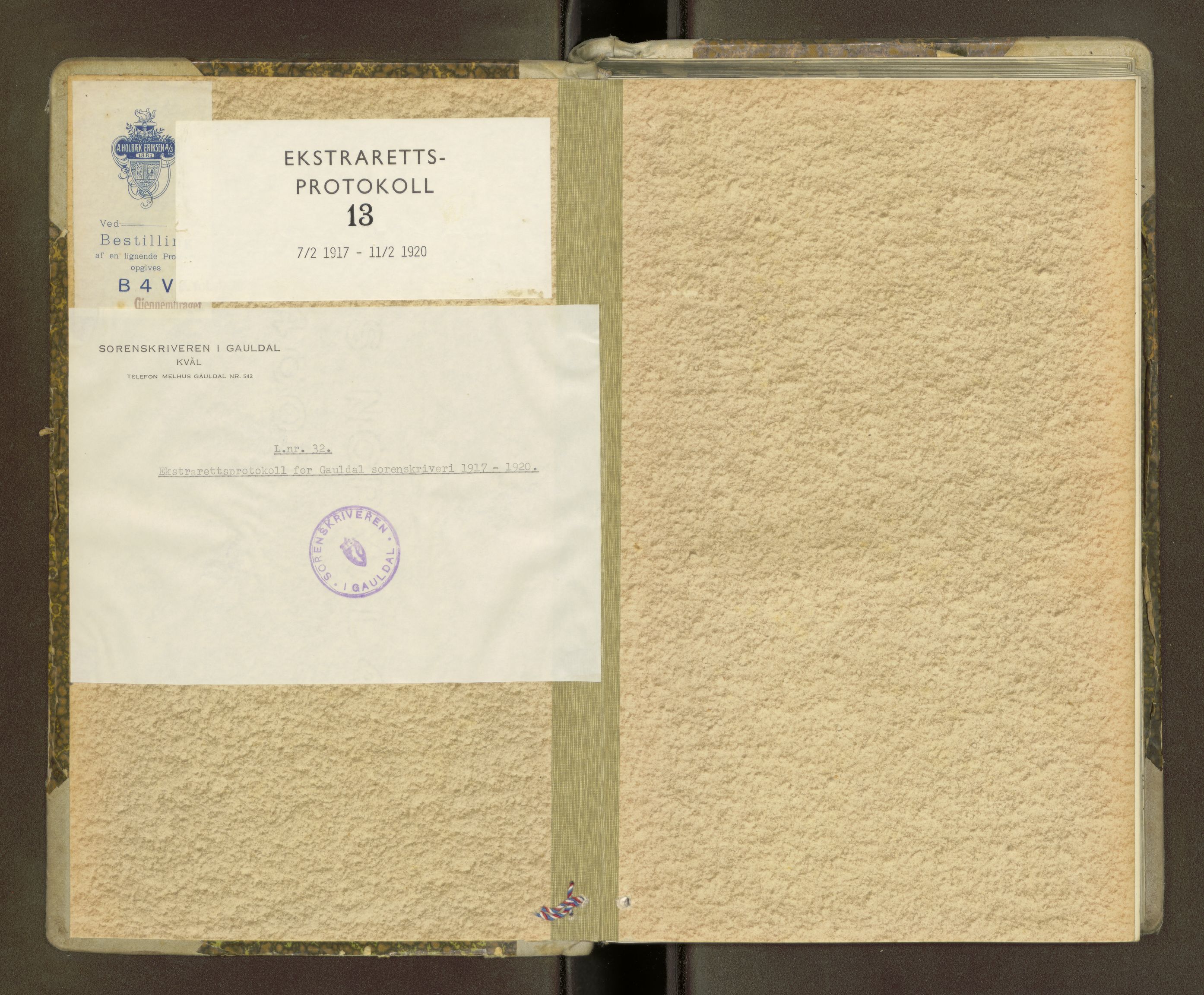 Gauldal sorenskriveri, SAT/A-0014/1/1/1B/L0013: Ekstrarettsprotokoller, 1917-1920