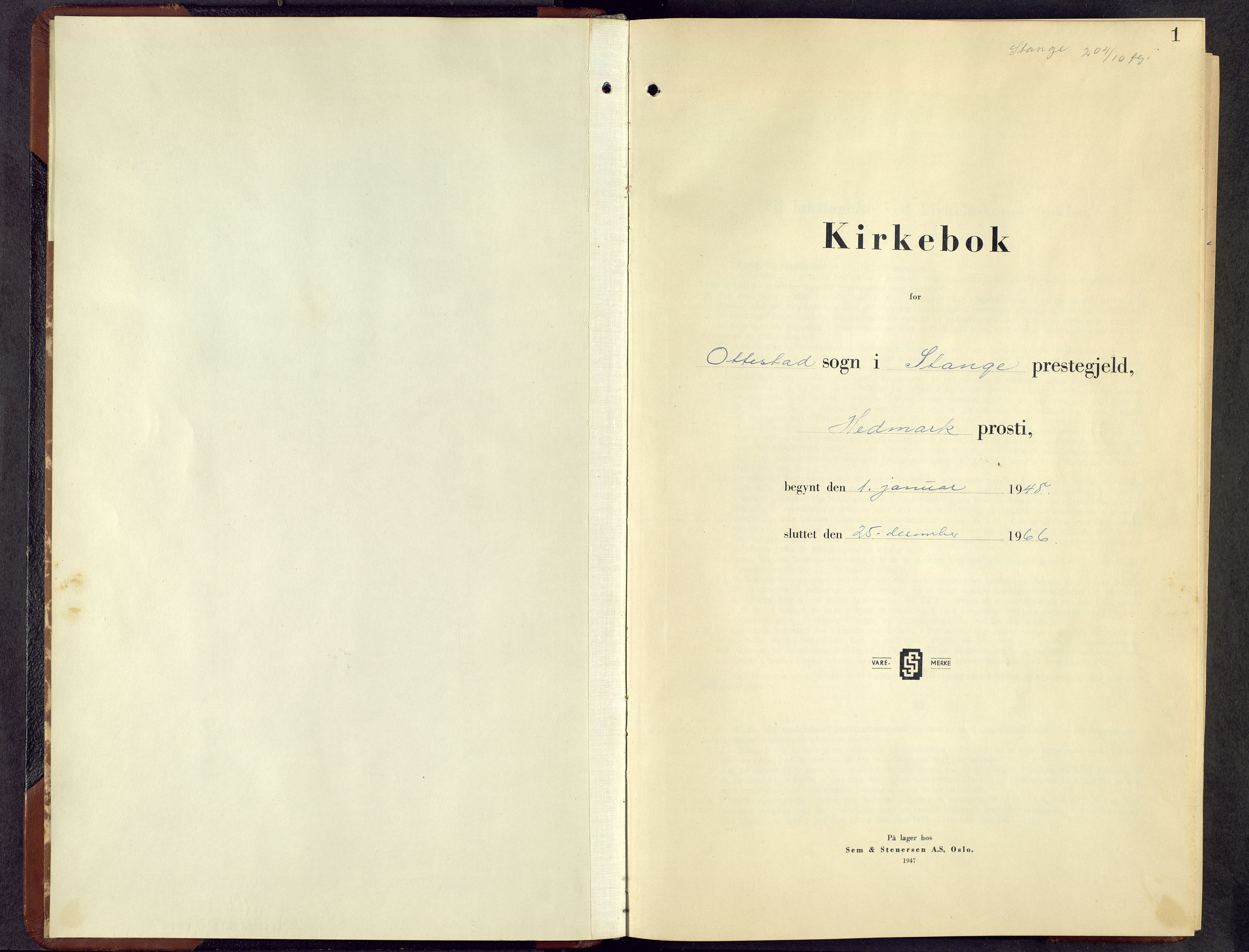 Stange prestekontor, SAH/PREST-002/L/L0023: Klokkerbok nr. 23, 1948-1966, s. 1