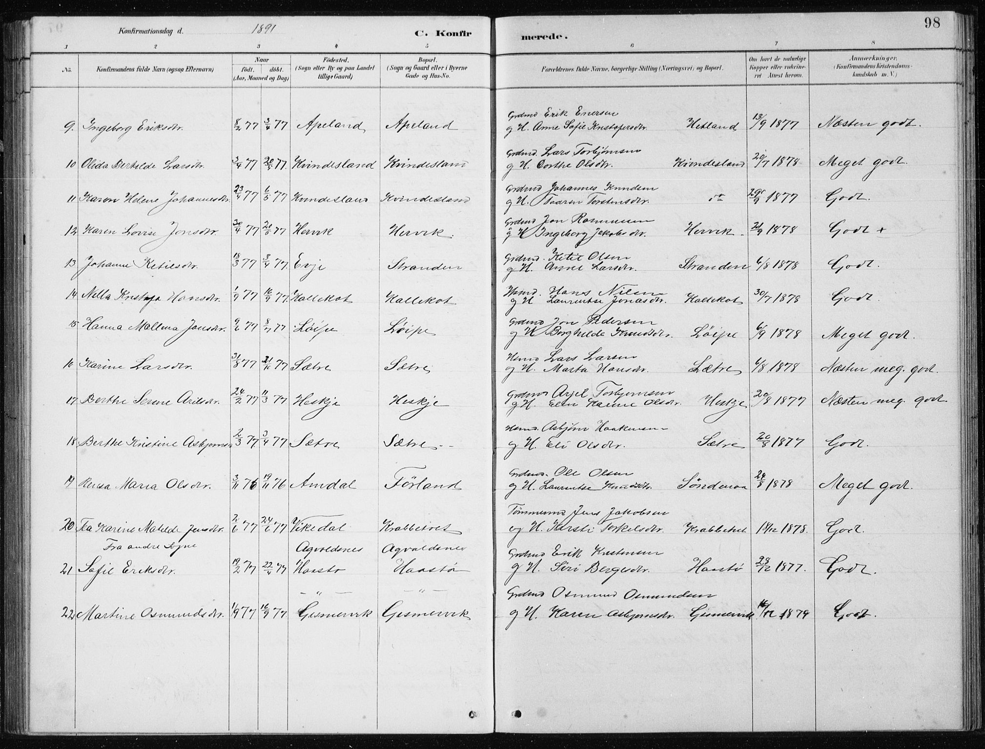 Tysvær sokneprestkontor, AV/SAST-A -101864/H/Ha/Hab/L0004: Klokkerbok nr. B 4, 1883-1896, s. 98