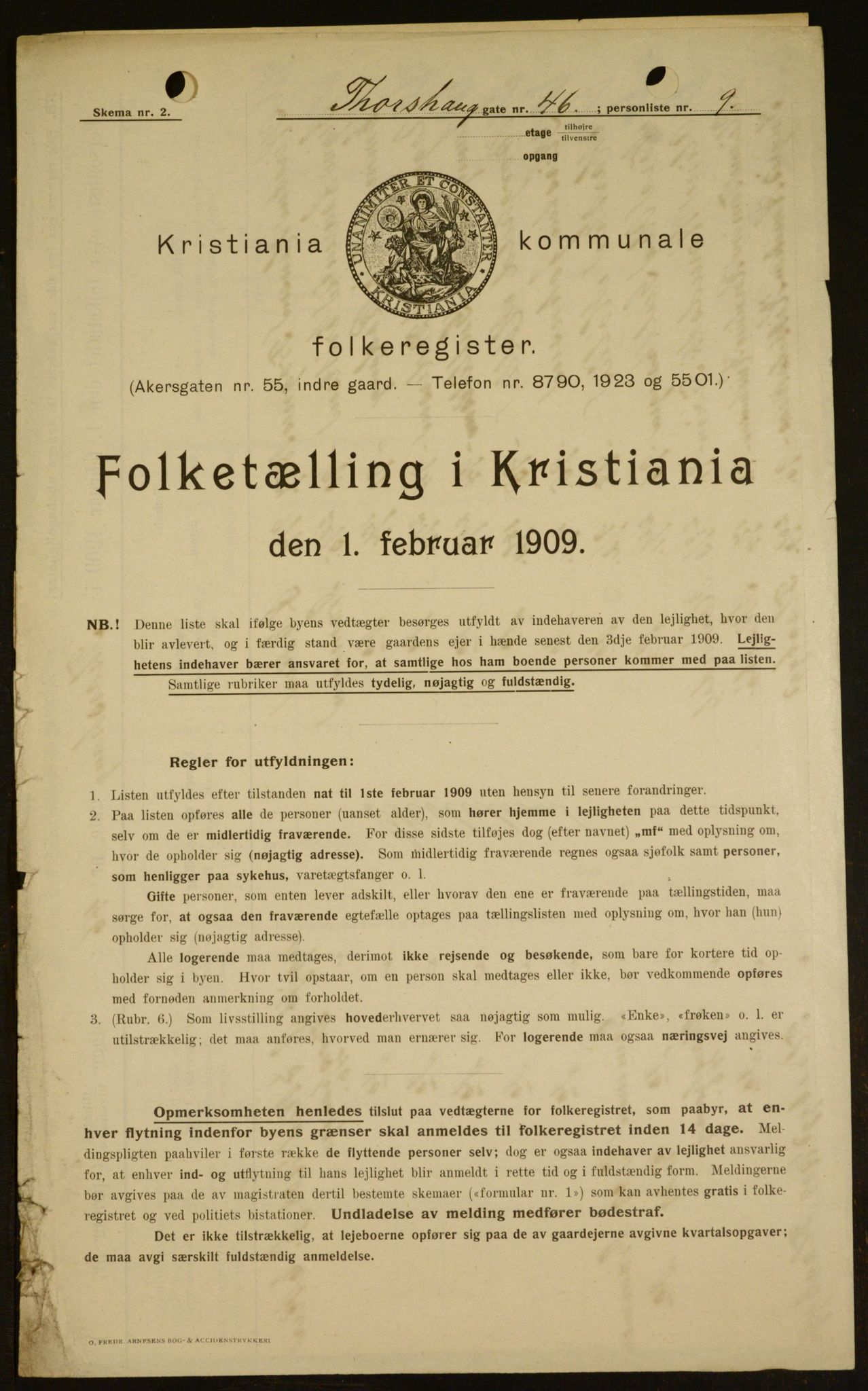 OBA, Kommunal folketelling 1.2.1909 for Kristiania kjøpstad, 1909, s. 104363